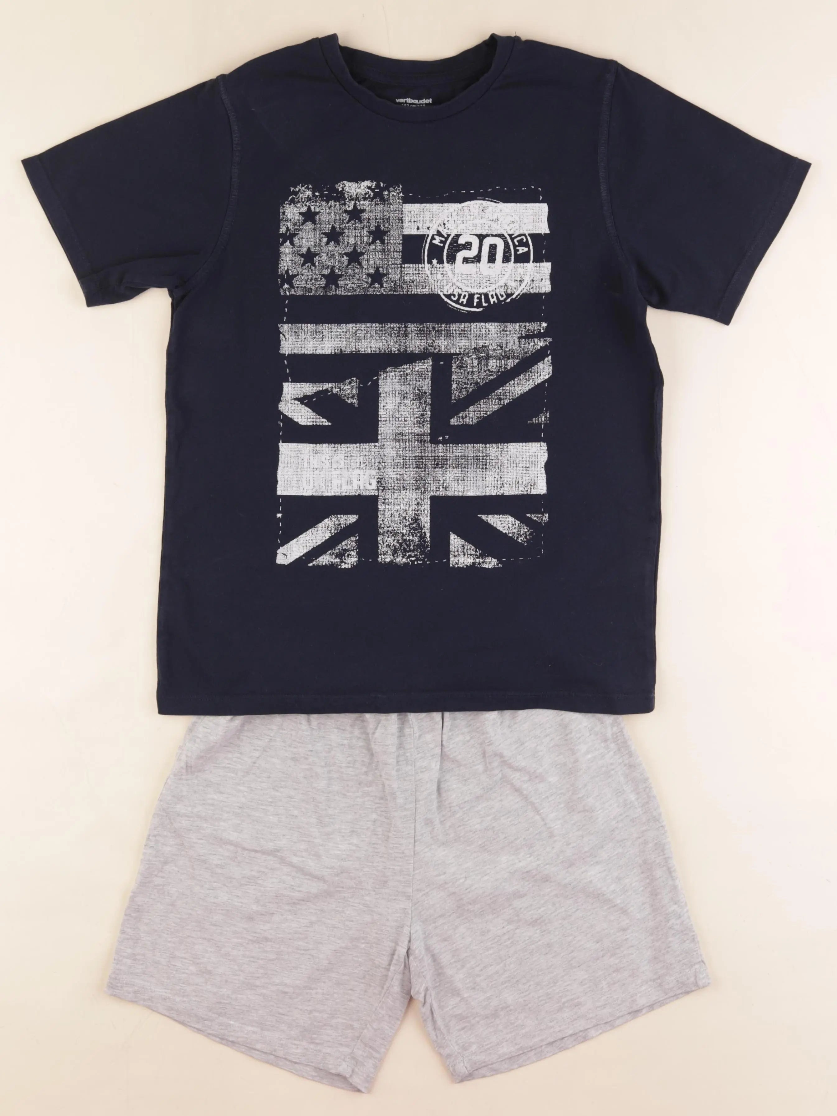 Vertbaudet - pyjama coton bleu, gris - 12 ans