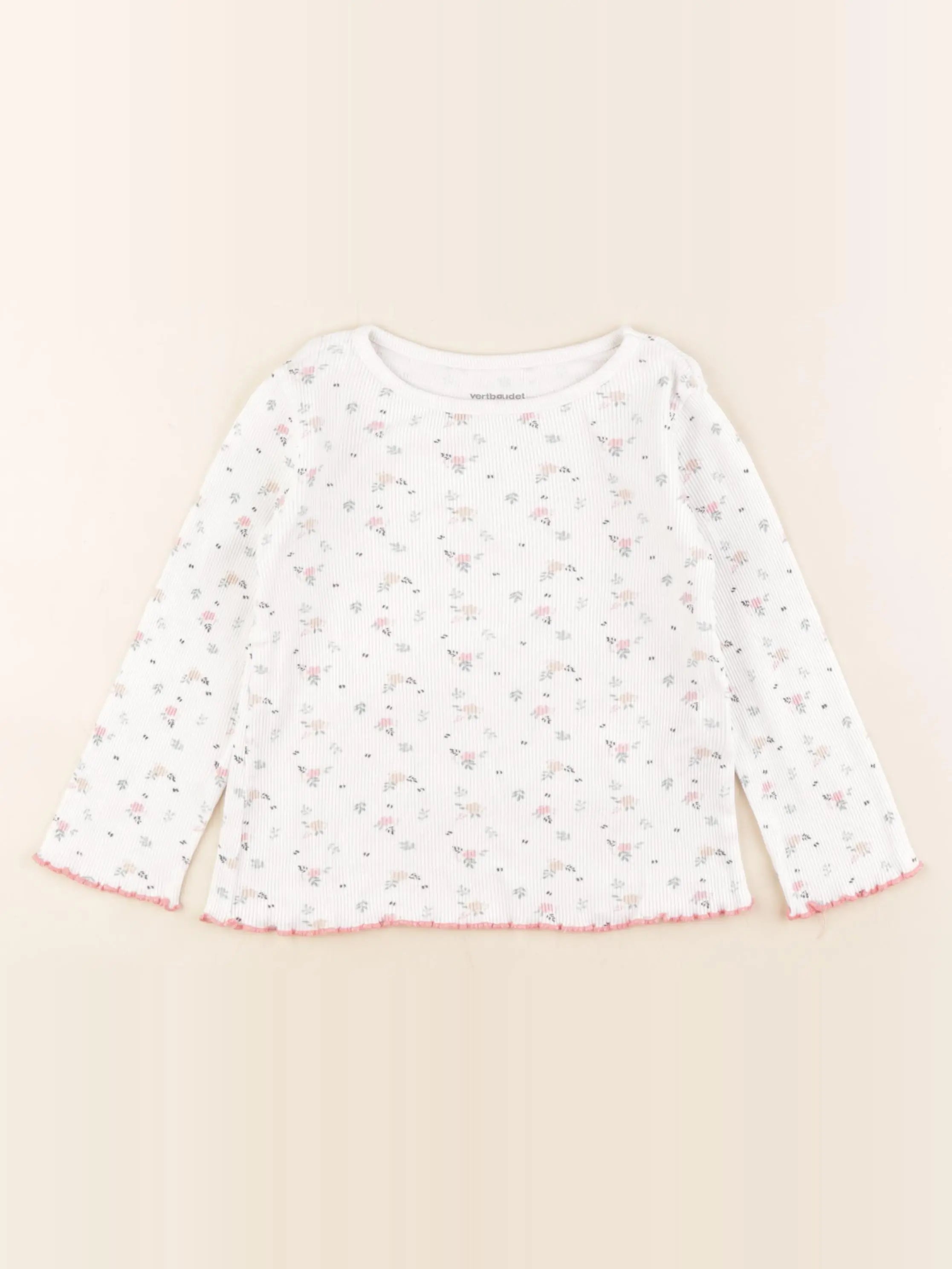Vertbaudet - tee-shirt blanc, rose - 4 ans