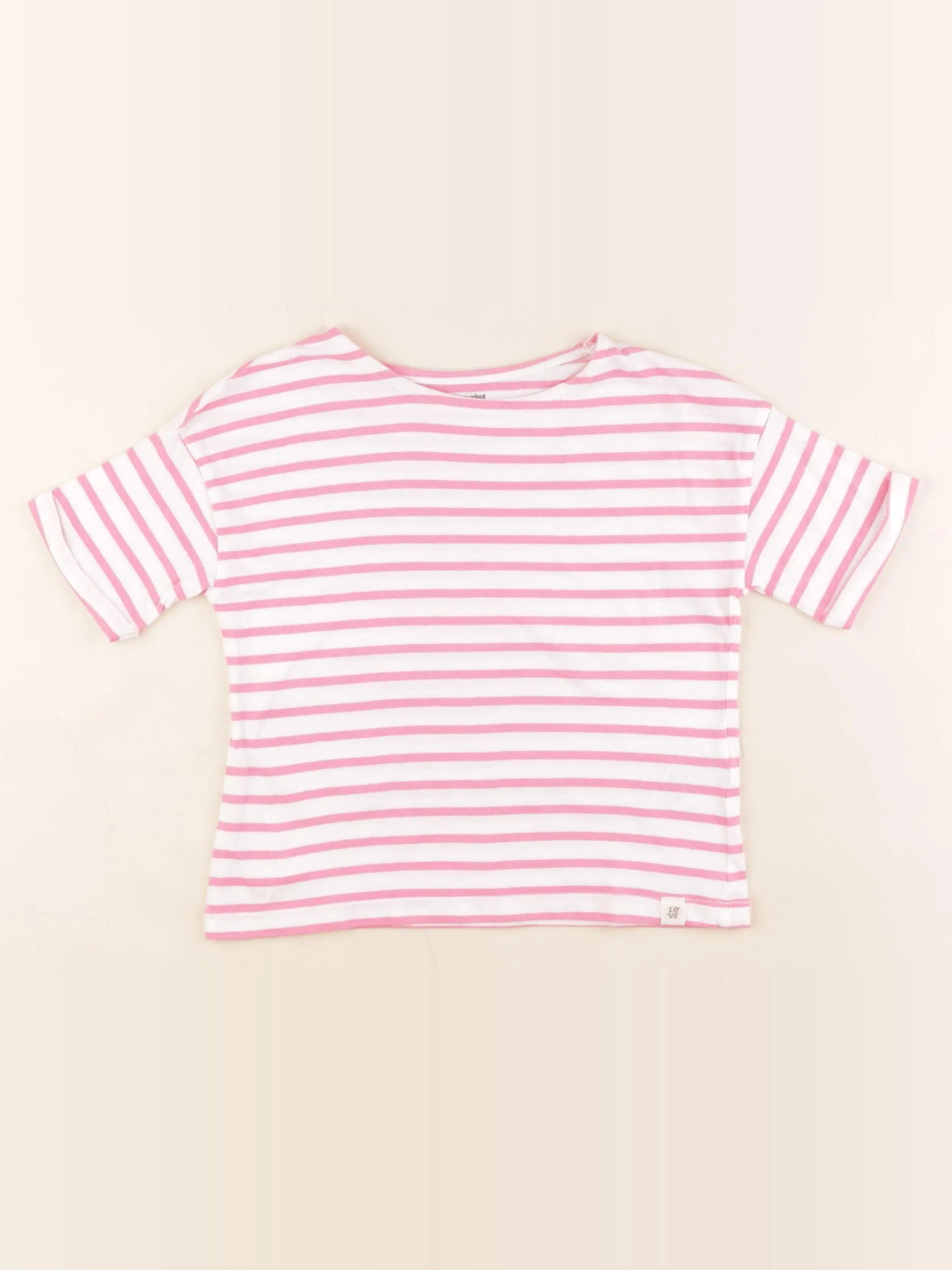 Vertbaudet - tee-shirt blanc, rose - 4 ans