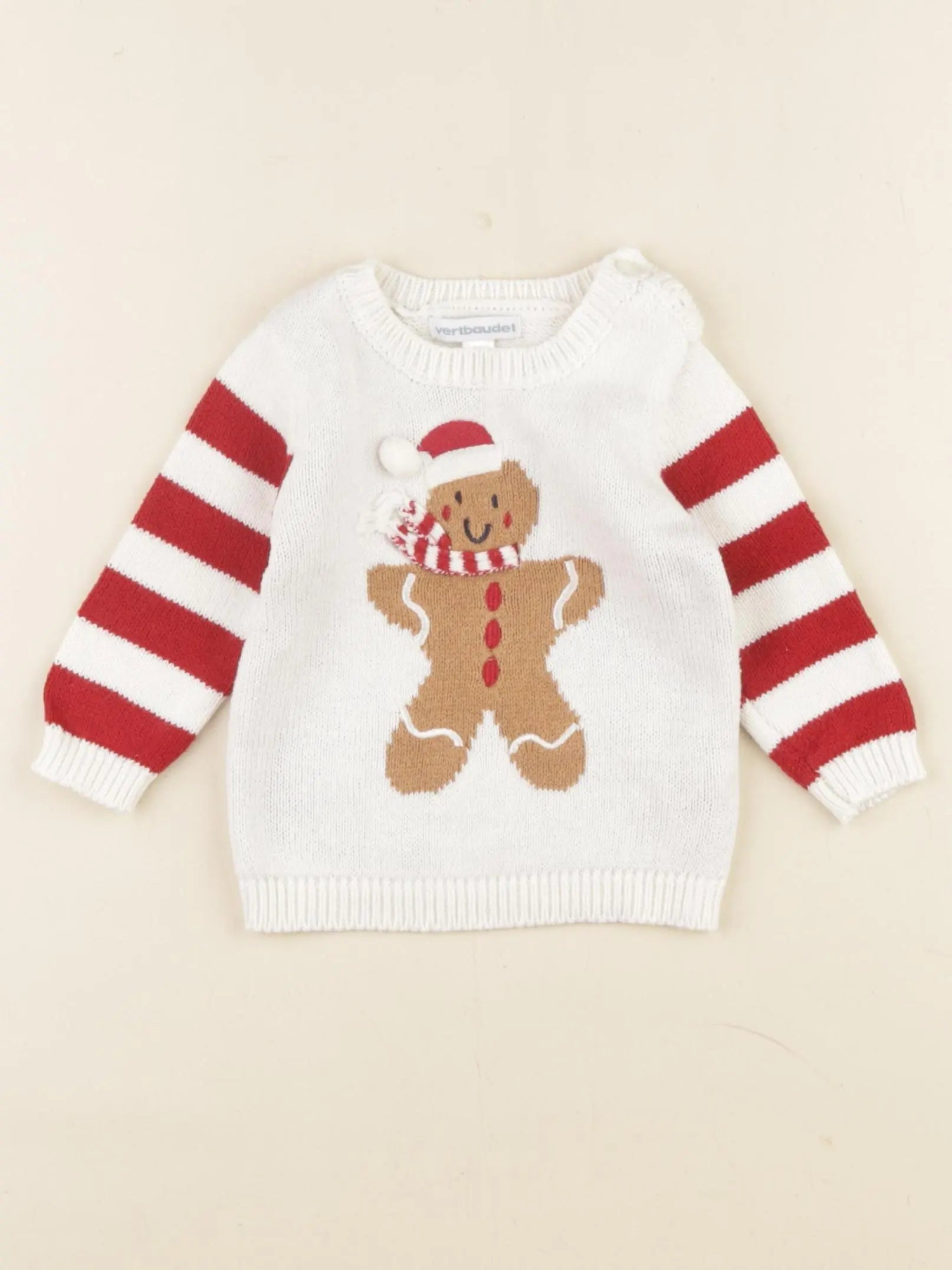 Vertbaudet - pull blanc, rouge - 3 mois