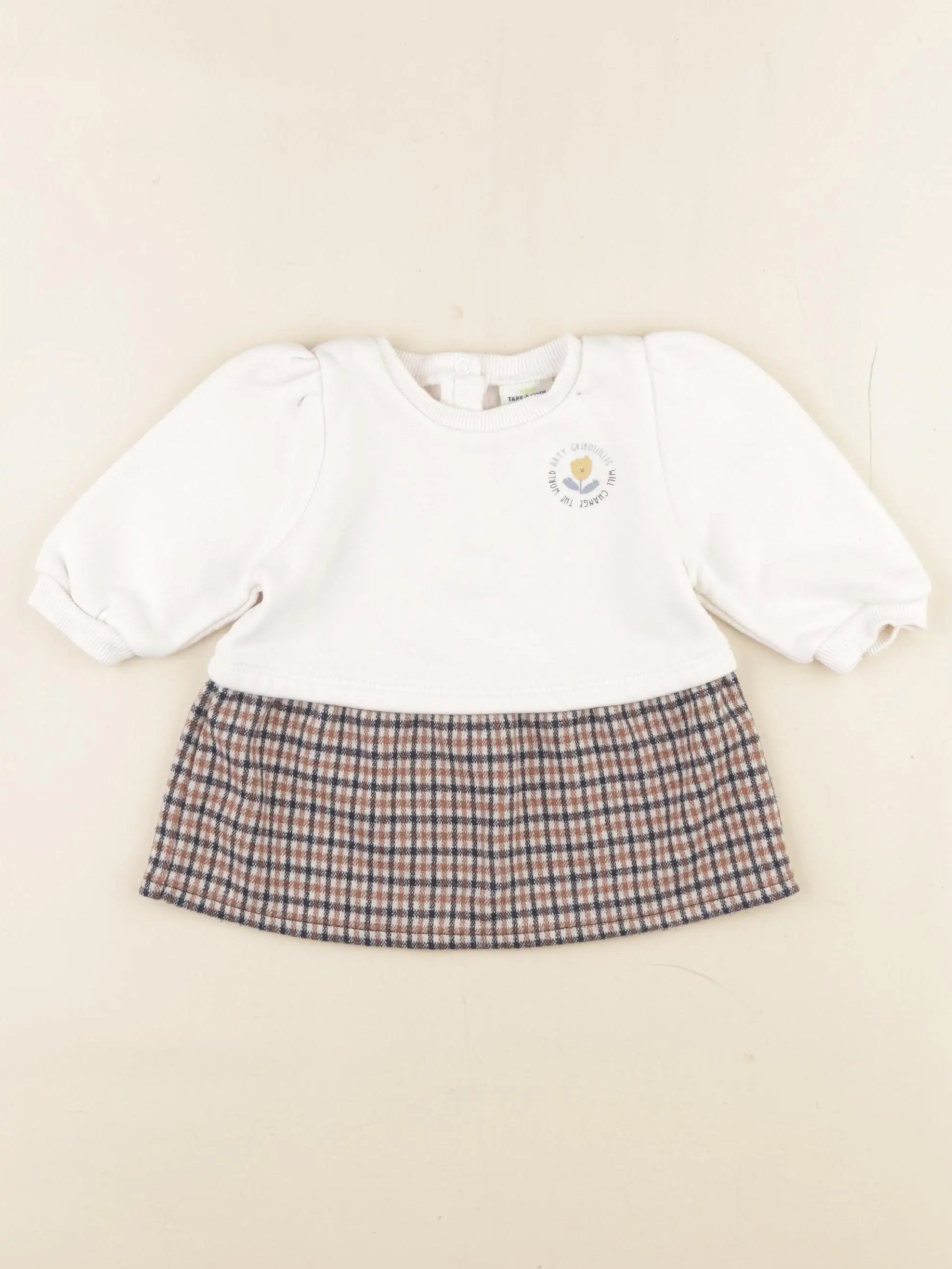 Tape à l'oeil - robe blanc, marron - 3 mois