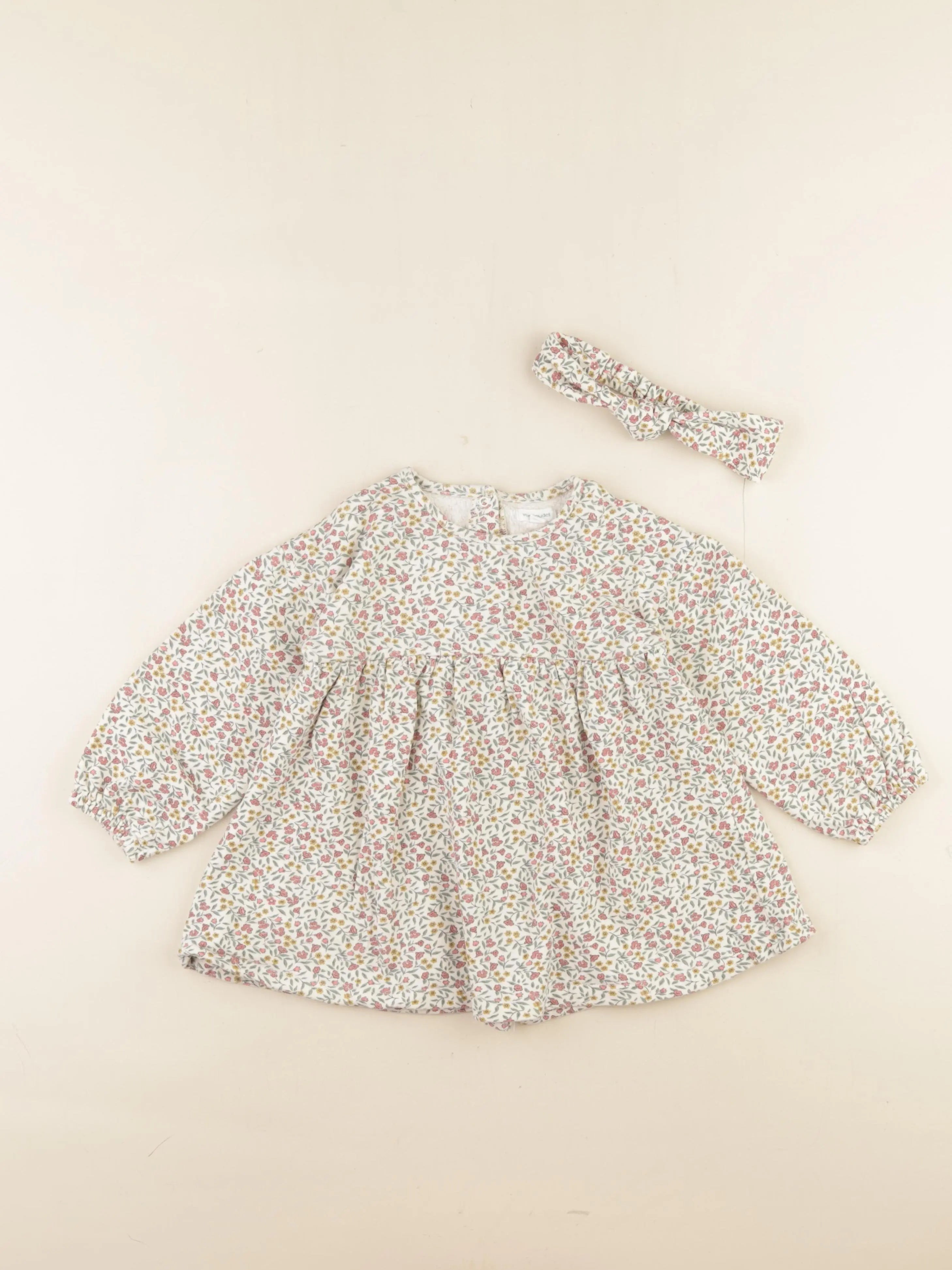 Vertbaudet - robe beige, vert - 36 mois