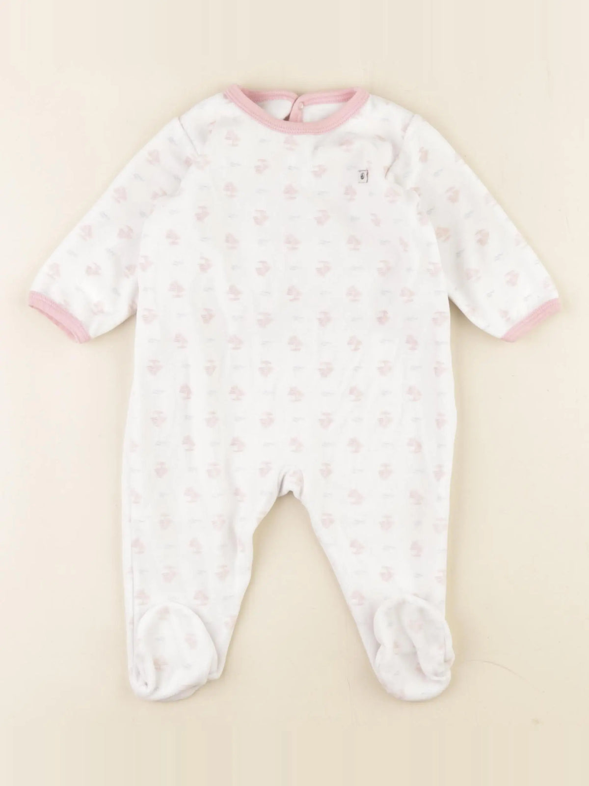 Petit Bateau - pyjama velours blanc, rose - 6 mois
