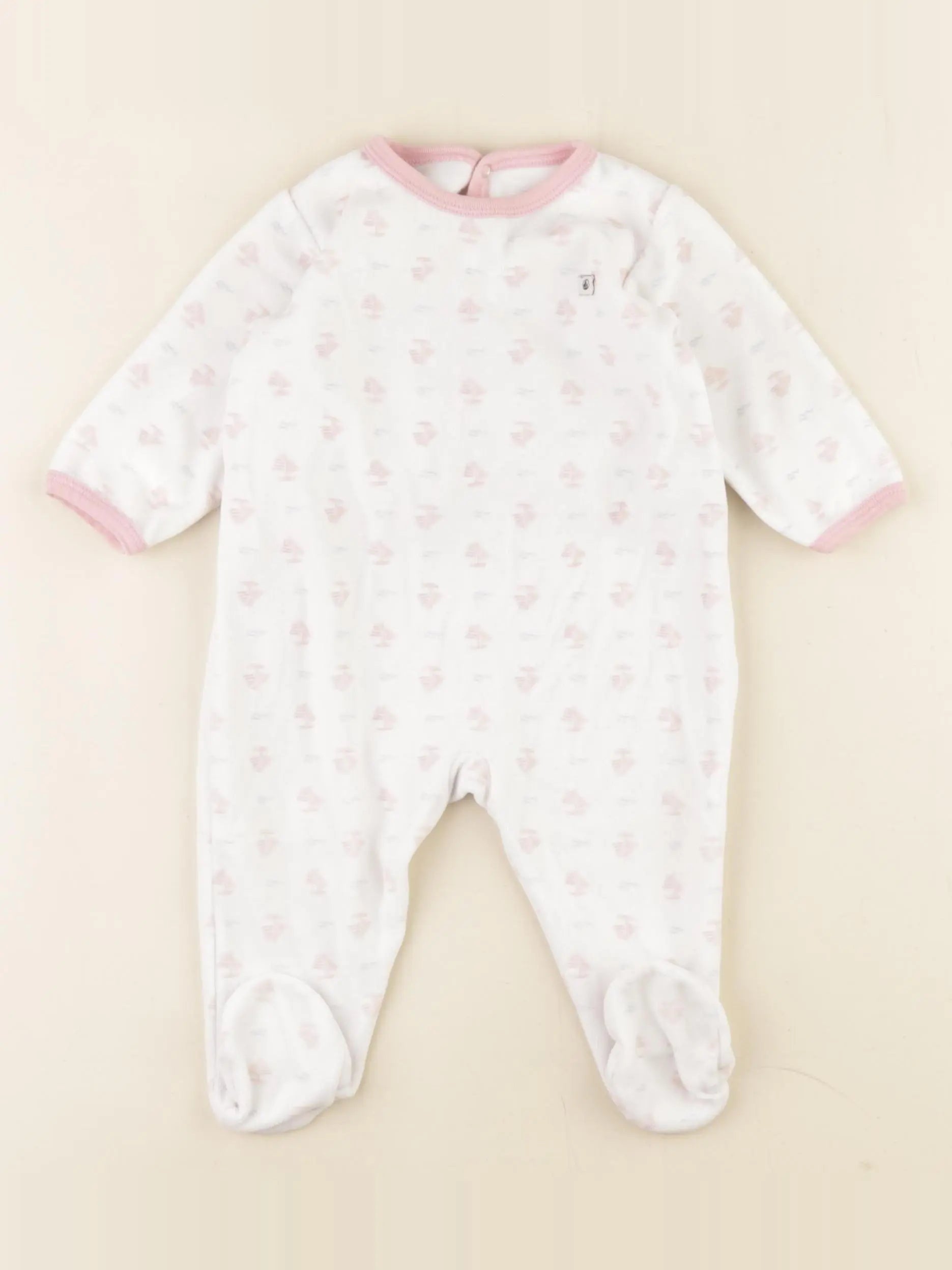 Petit Bateau - pyjama velours blanc, rose - 6 mois