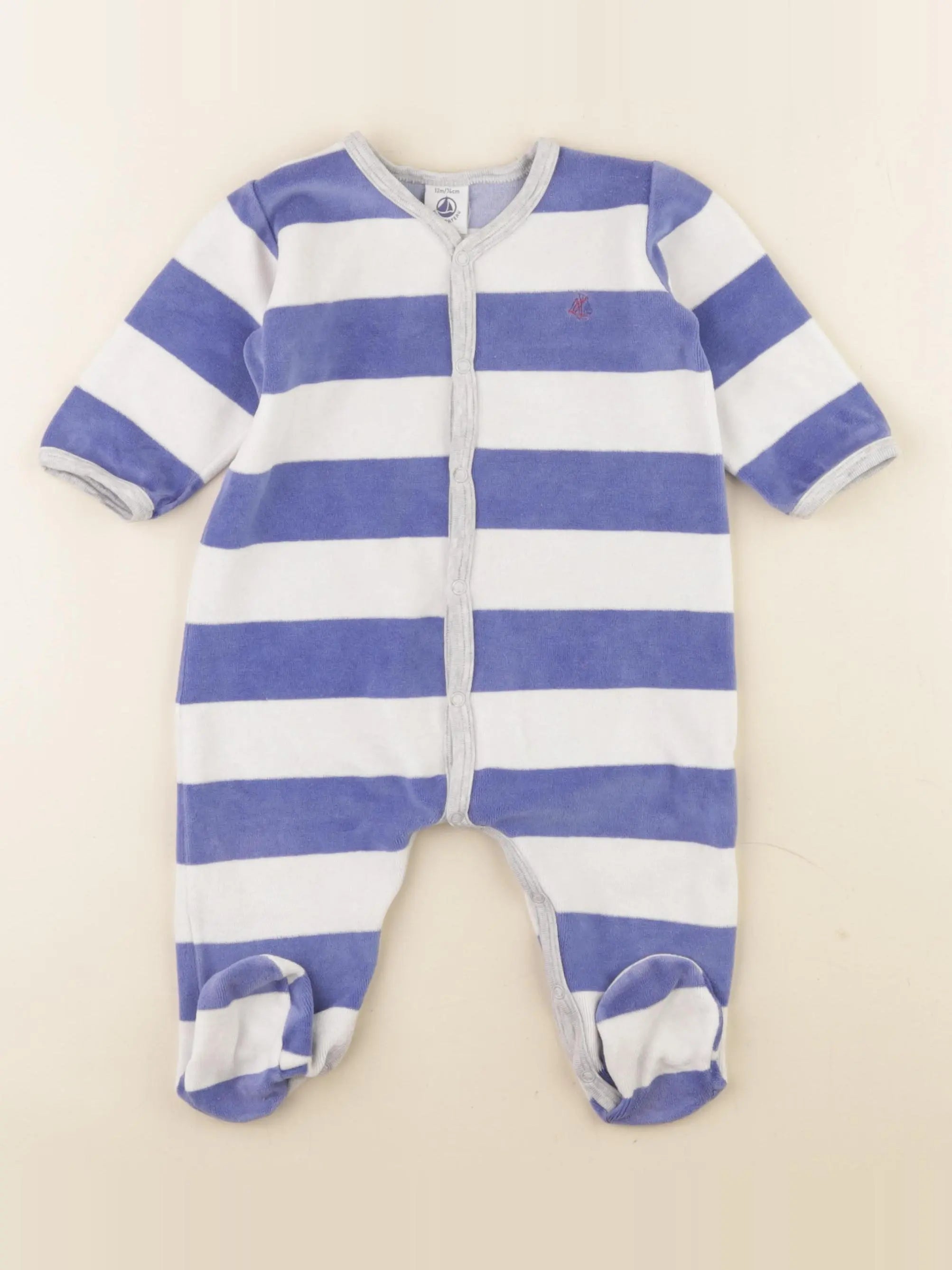 Petit Bateau - pyjama velours bleu, blanc - 12 mois