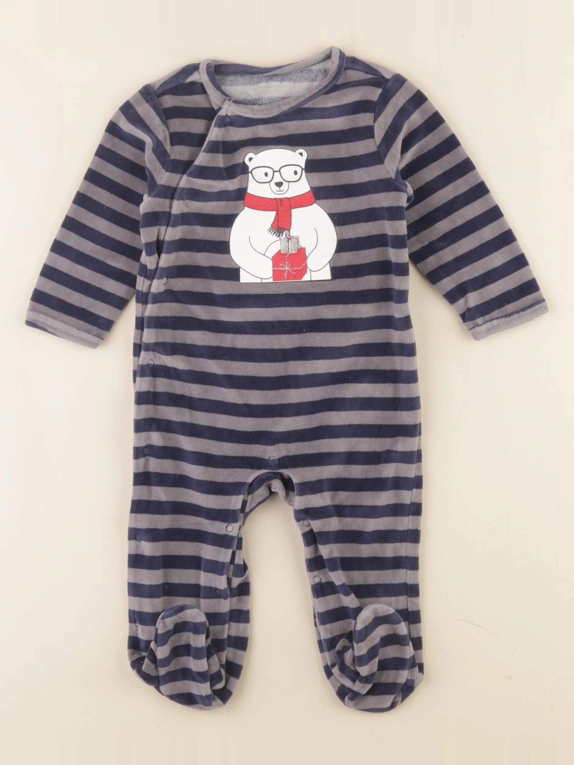 Vertbaudet - pyjama velours bleu, gris - 6 mois