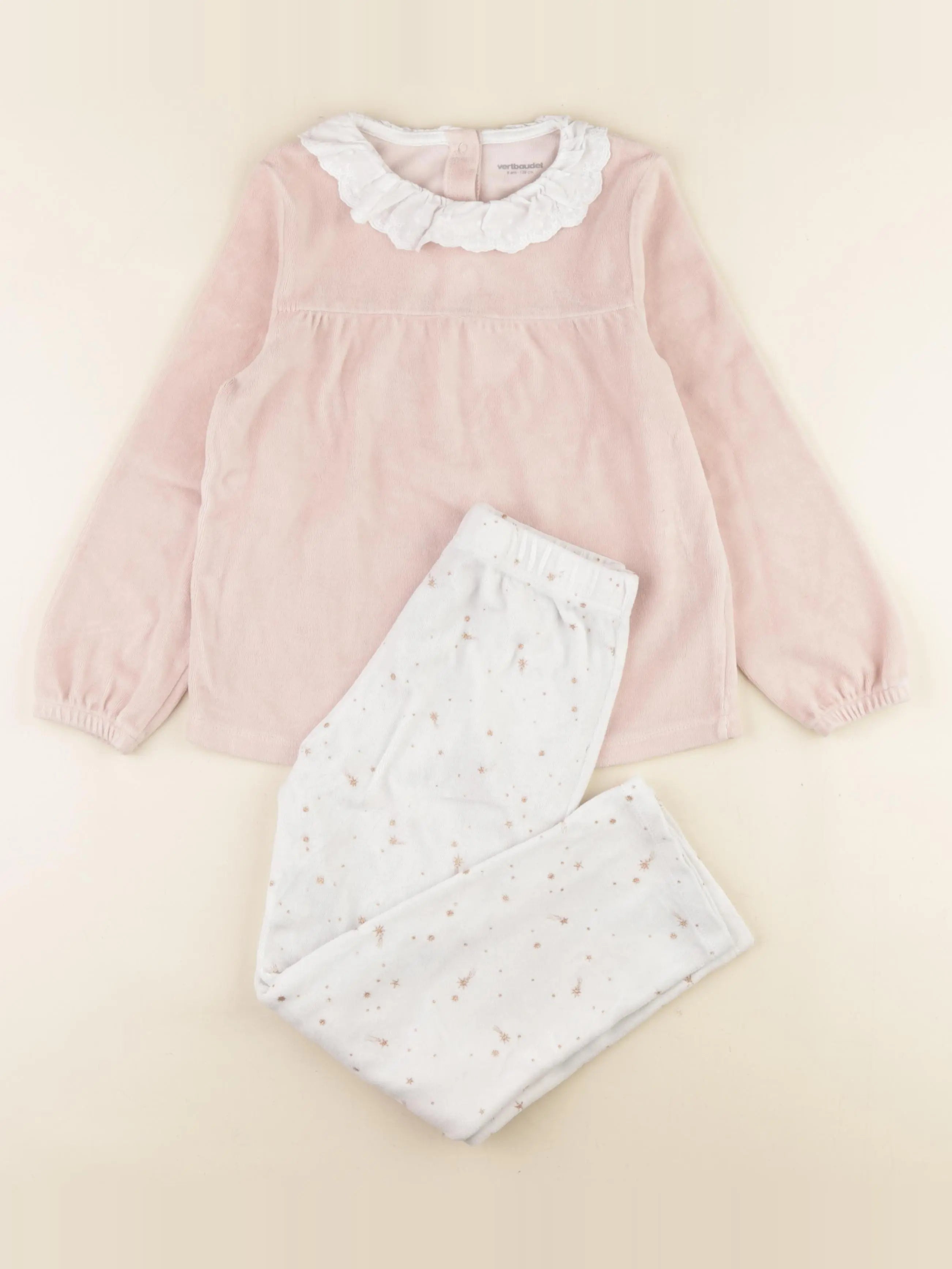 Vertbaudet - pyjama velours or, rose, blanc - 8 ans