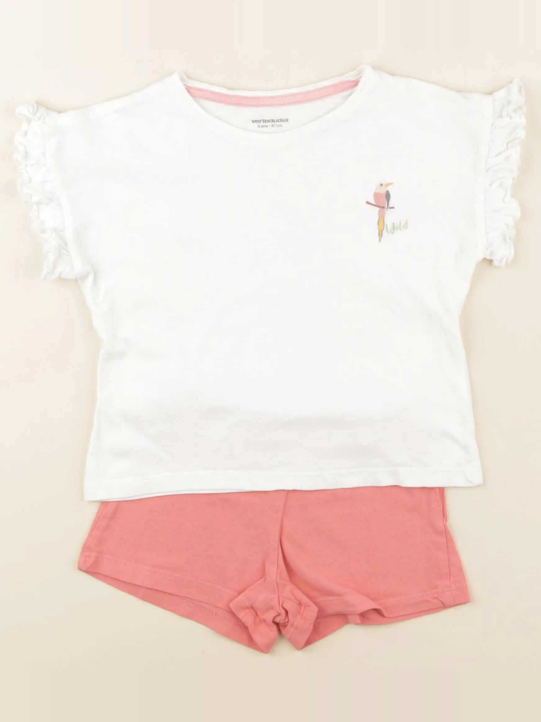 Vertbaudet - pyjama coton rose, beige - 3 ans
