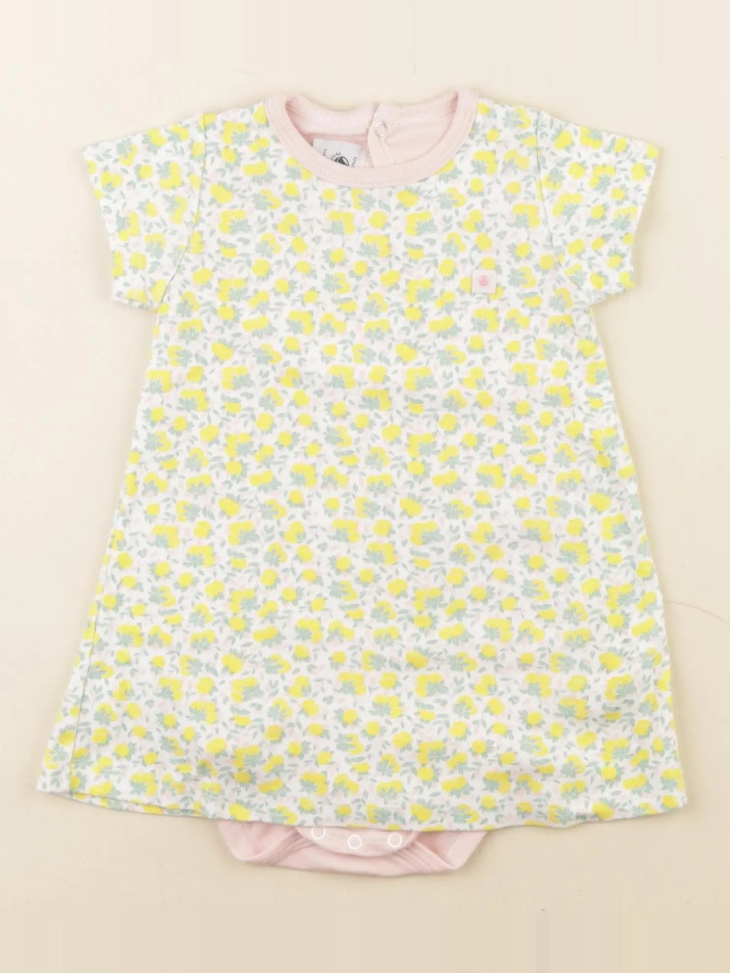 Petit Bateau - body robe jaune, rose - 12 mois