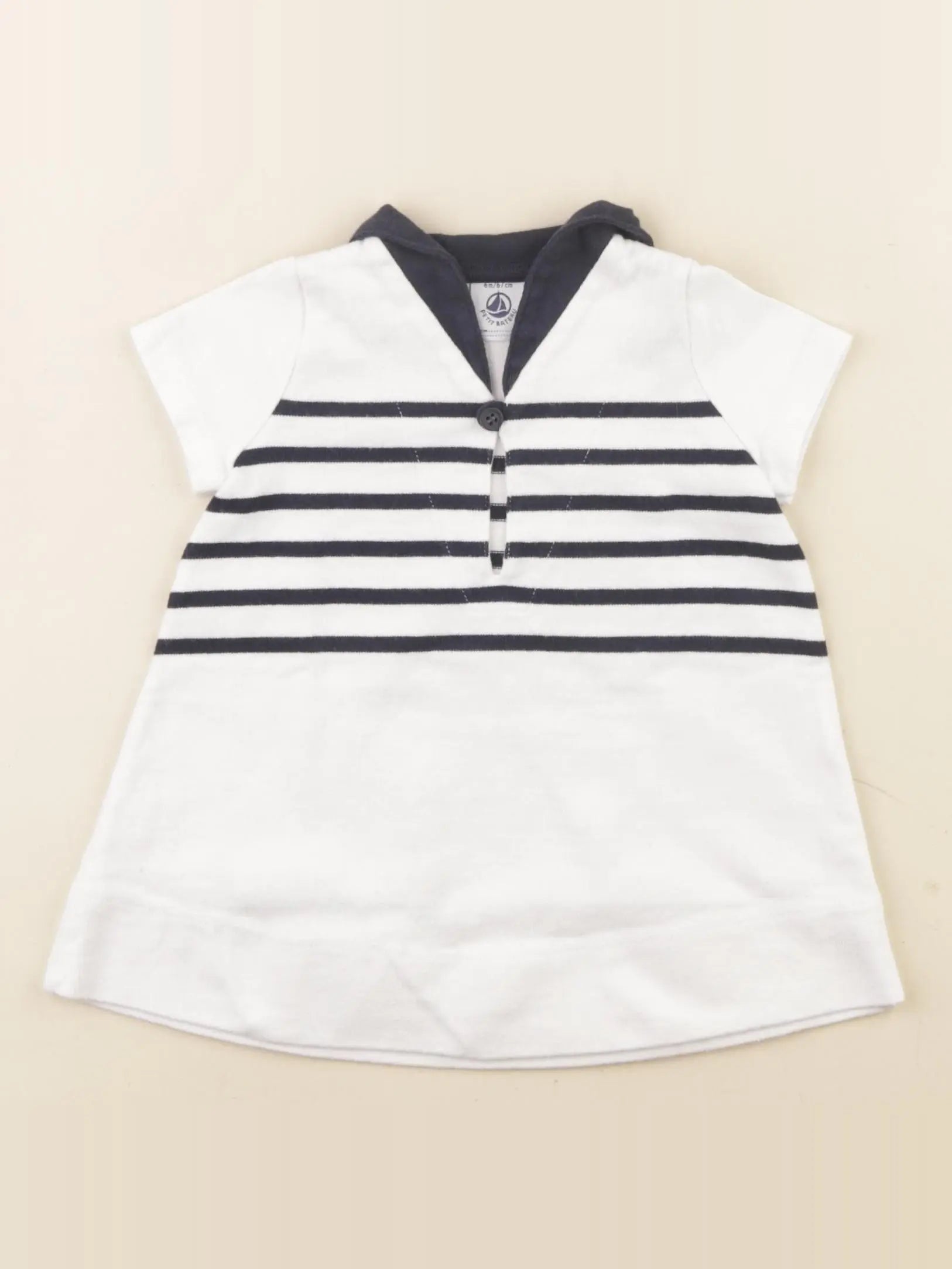 Petit Bateau - robe blanc, bleu - 6 mois