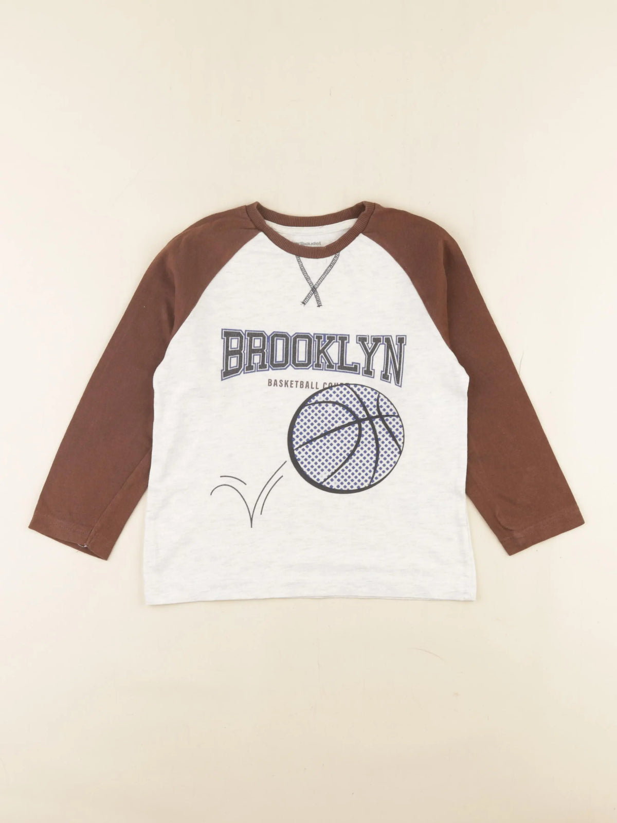Vertbaudet - tee-shirt blanc, marron - 6 ans