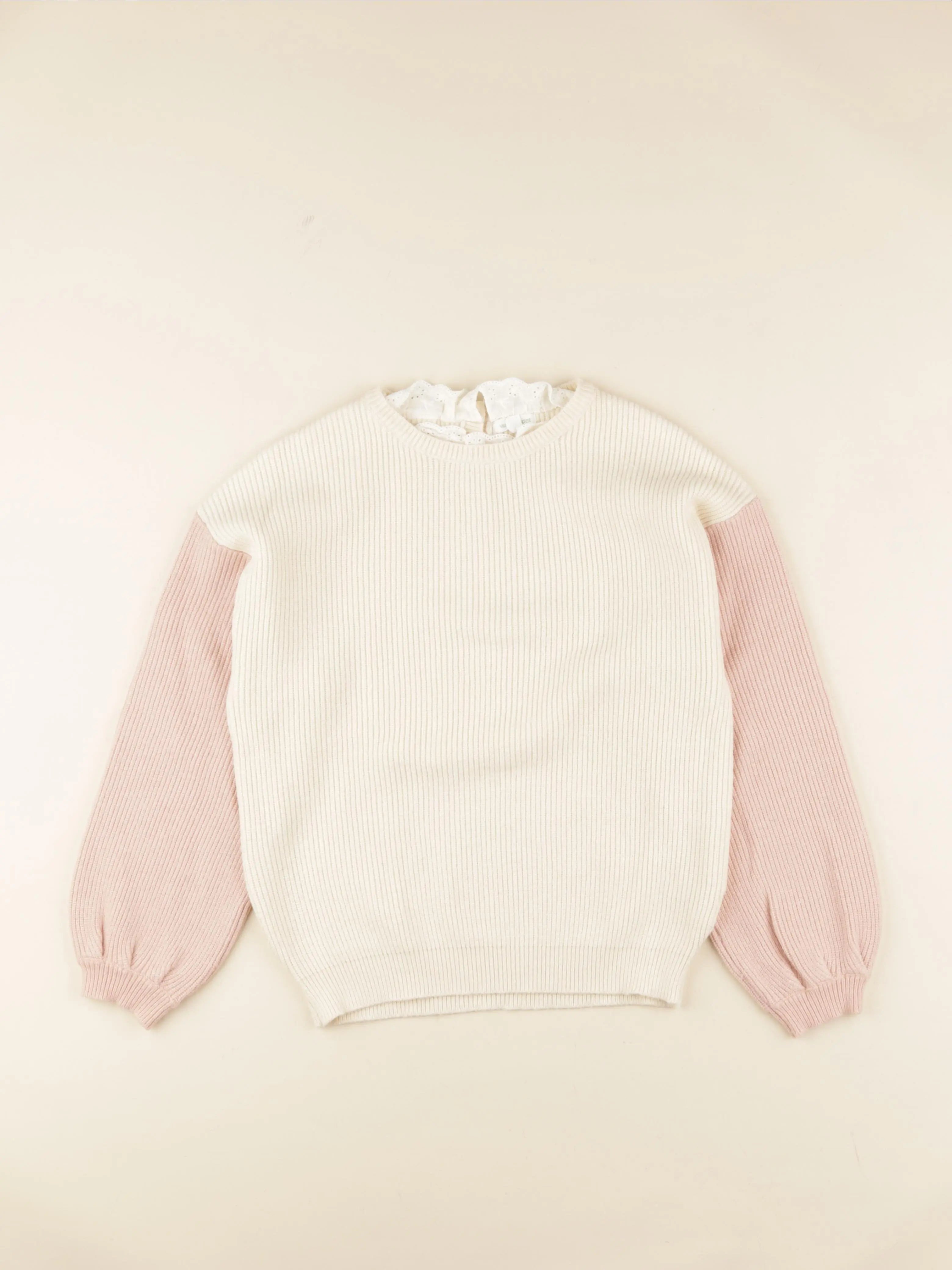 Vertbaudet - pull beige, rose - 10 ans