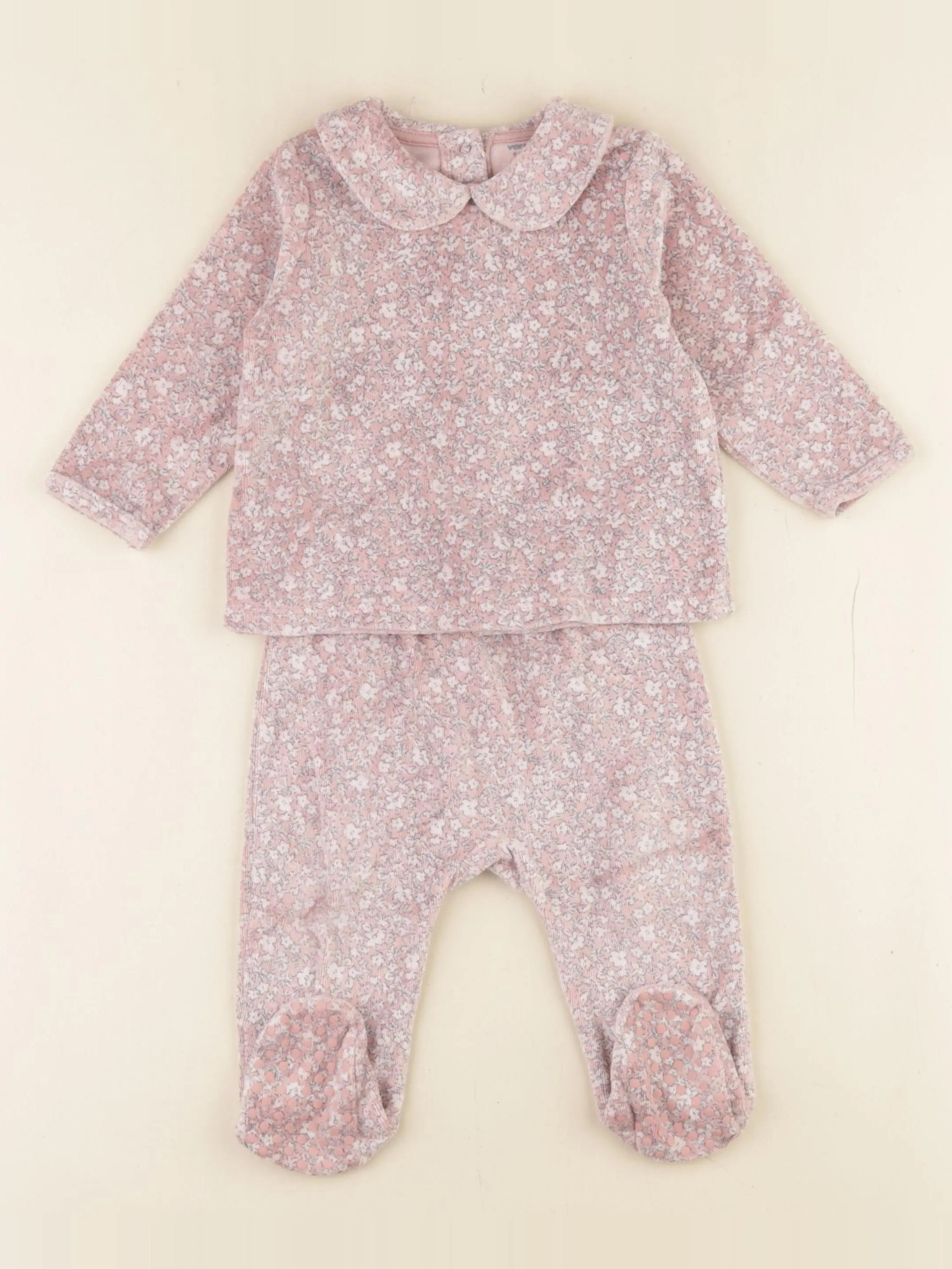 Vertbaudet - pyjama velours rose - 9 mois