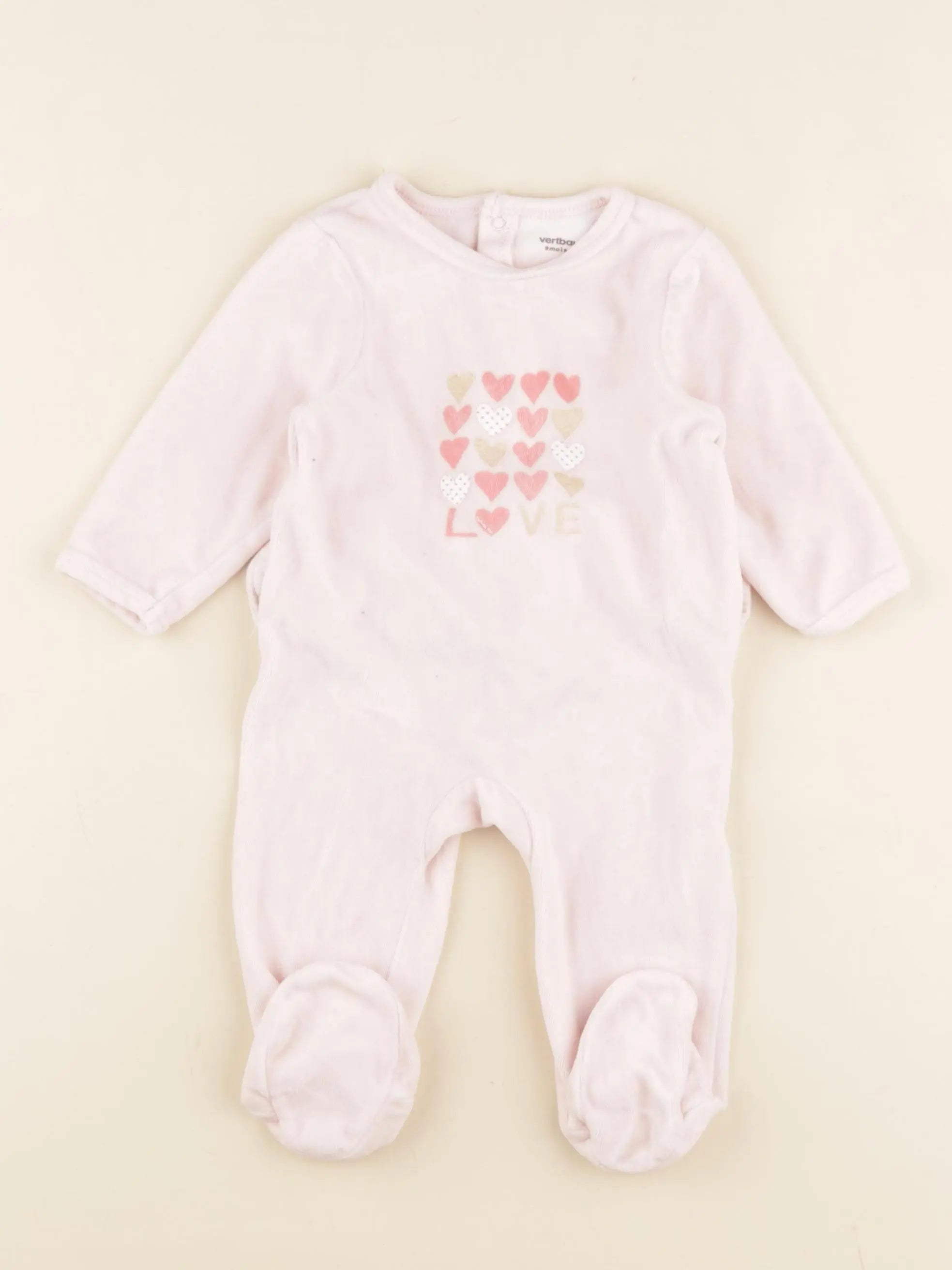 Vertbaudet - pyjama velours rose - 9 mois