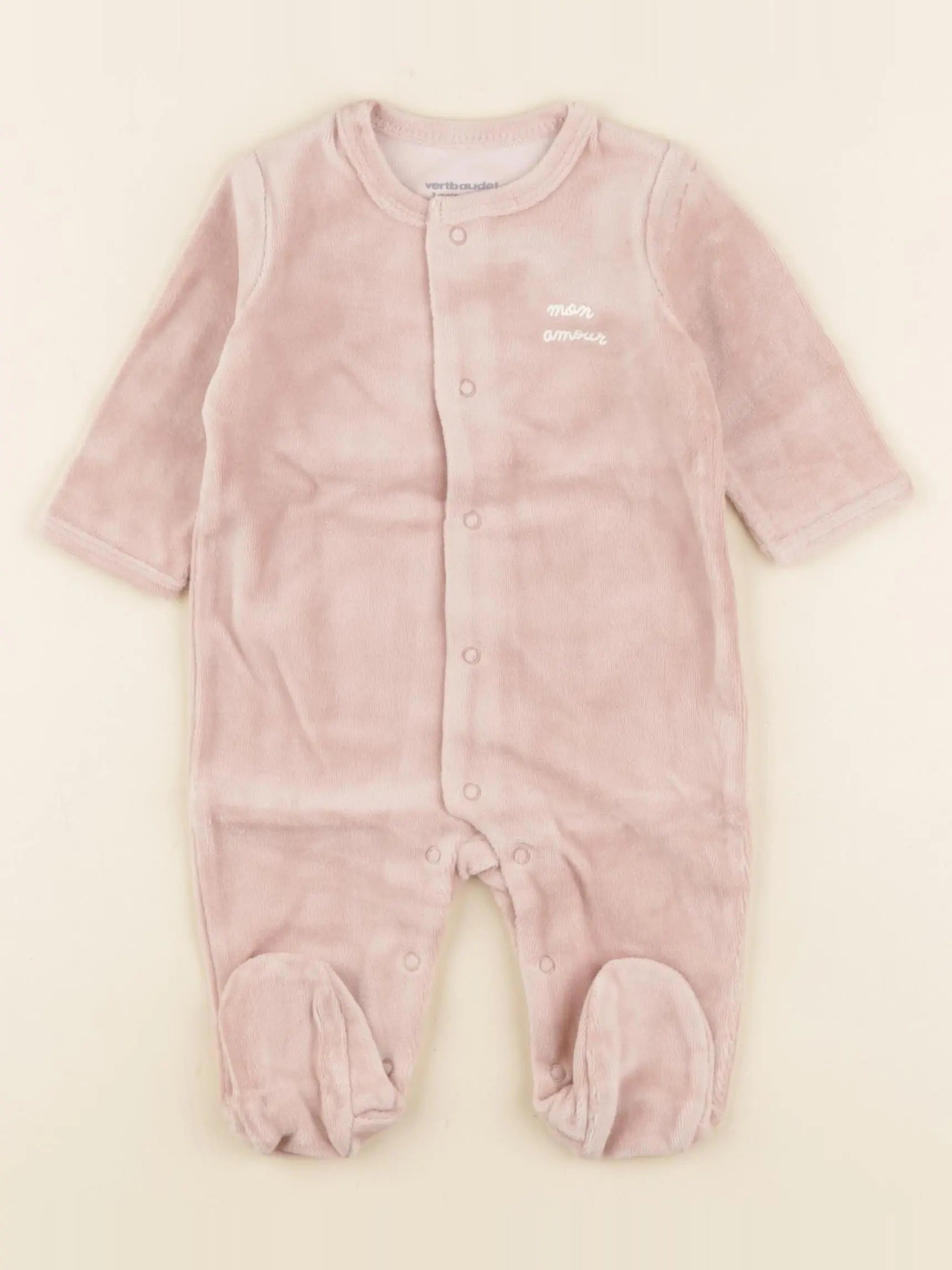 Vertbaudet - pyjama velours rose - 3 mois