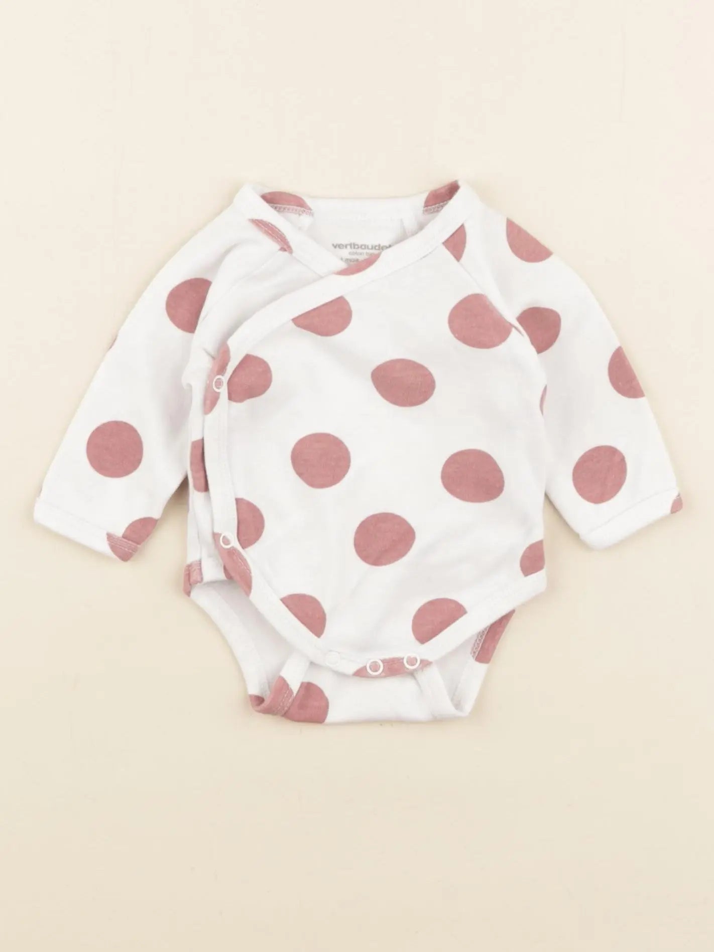 Vertbaudet - body blanc, rose - 1 mois