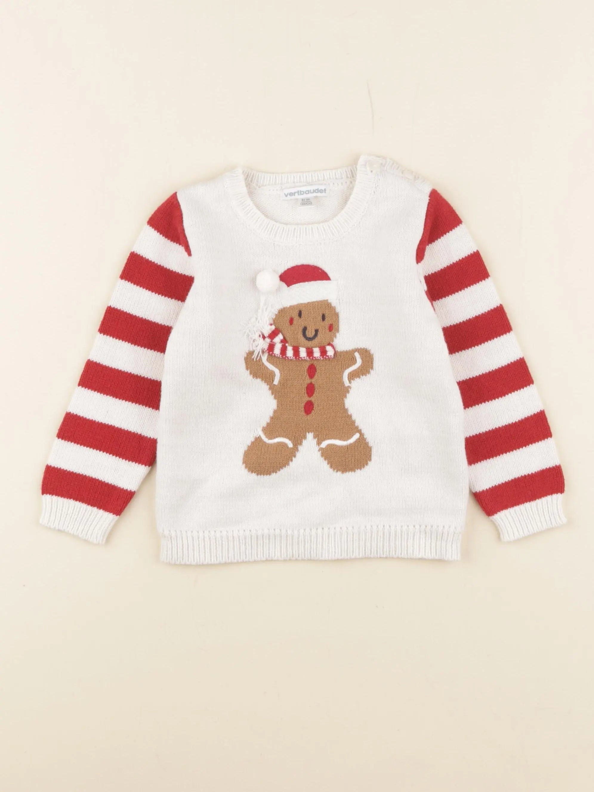 Vertbaudet - pull beige, rouge - 18 mois