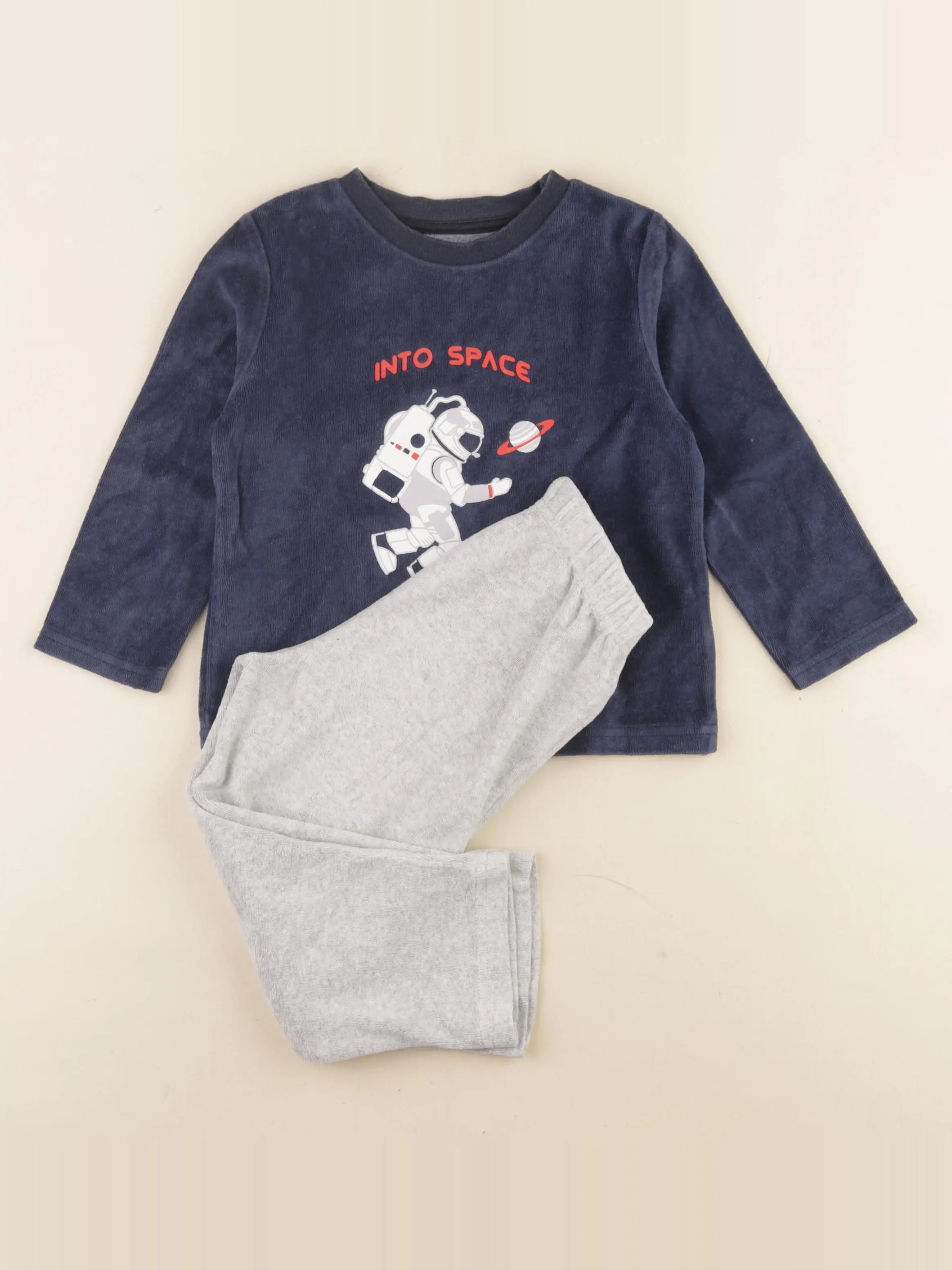 Vertbaudet - pyjama velours bleu, gris - 3 ans