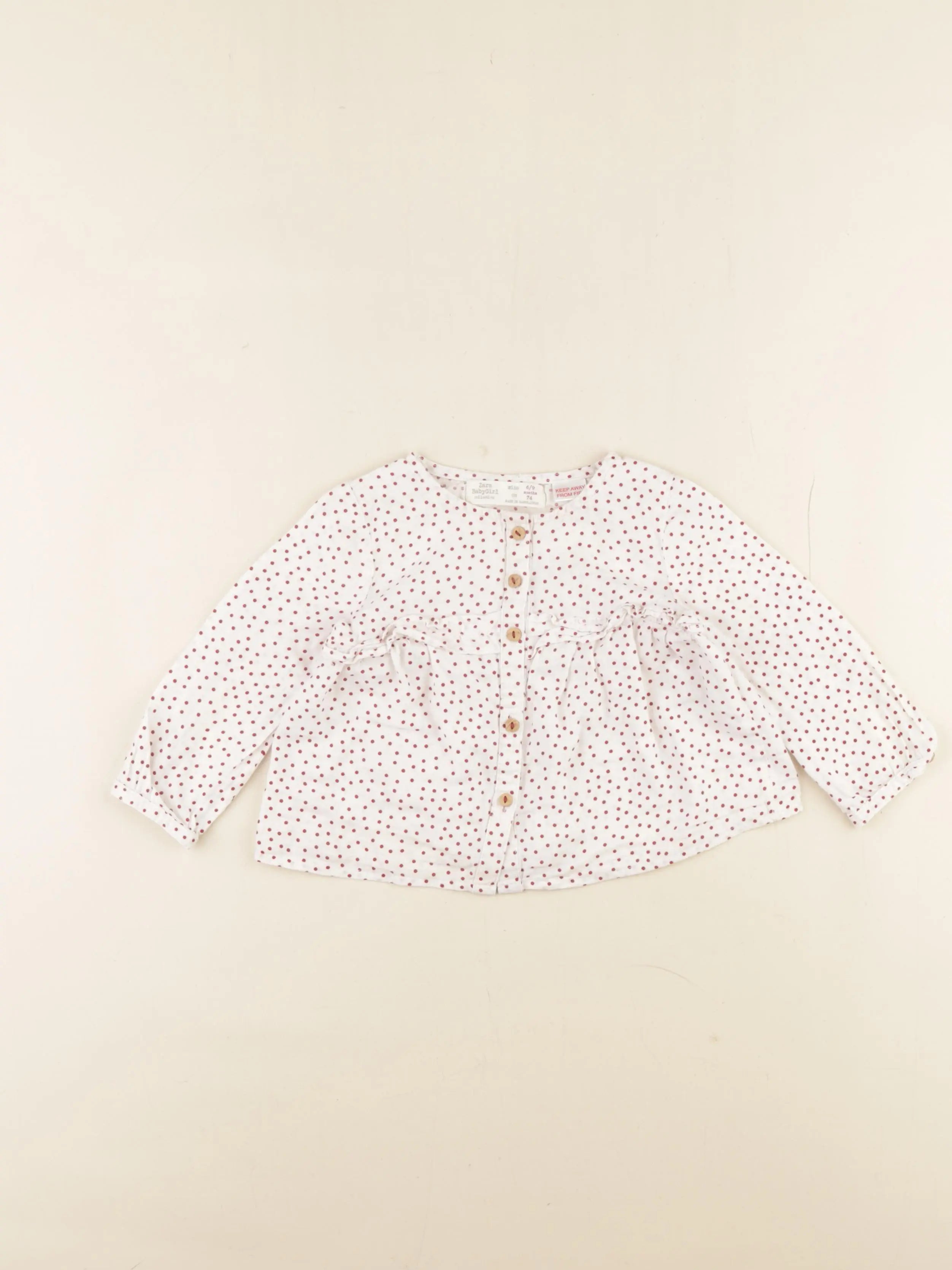 Zara - blouse blanc, rouge - 6/9 mois