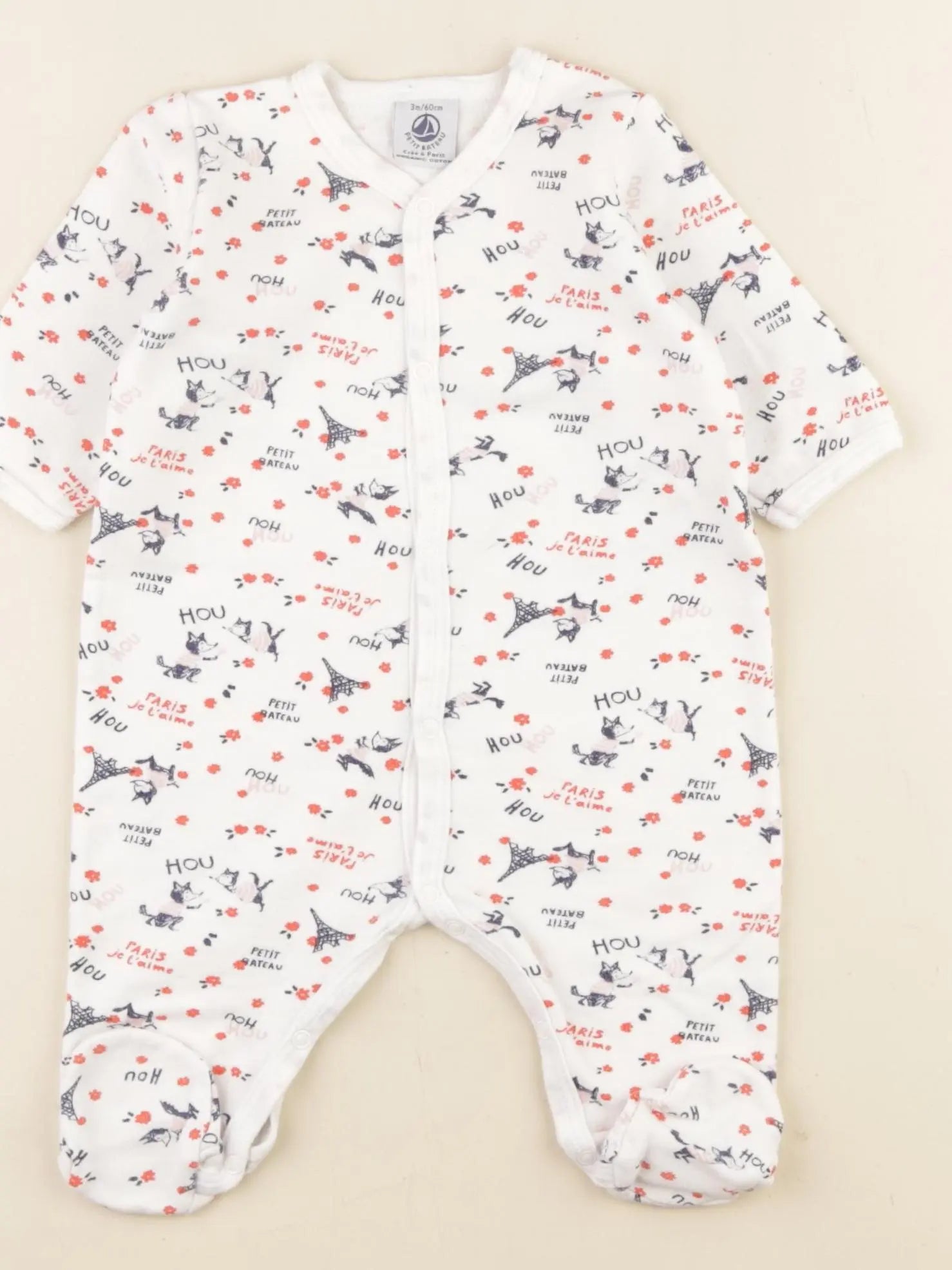 Petit Bateau - pyjama coton blanc, bleu - 3 mois