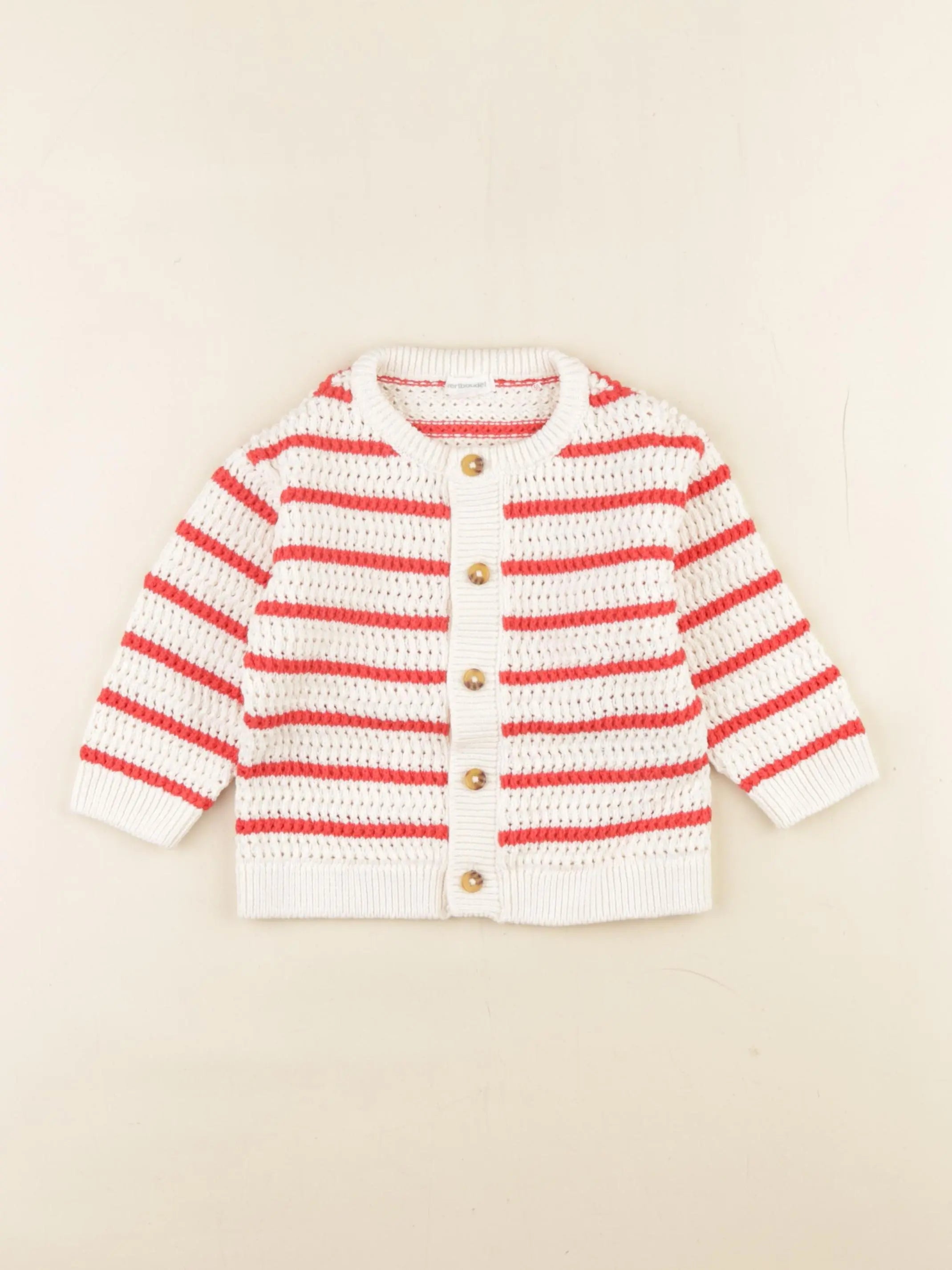 Vertbaudet - gilet blanc, rouge - 18 mois
