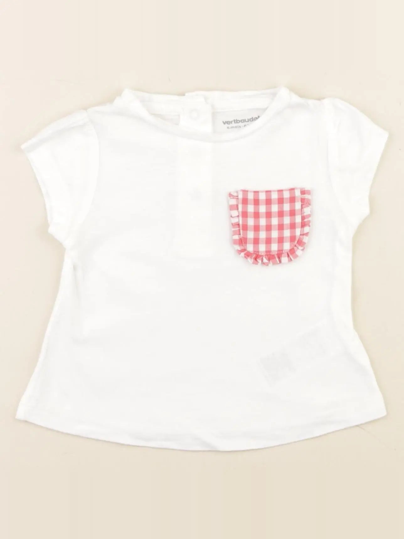 Vertbaudet - tee-shirt blanc, rouge - 6 mois