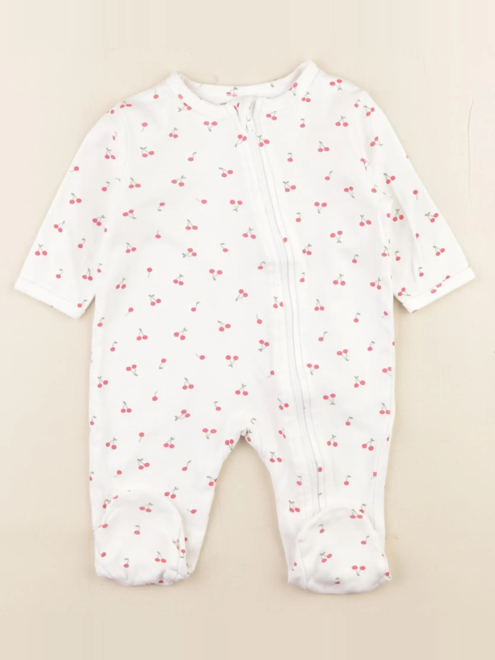 Vertbaudet - pyjama coton blanc, rouge - 3 mois