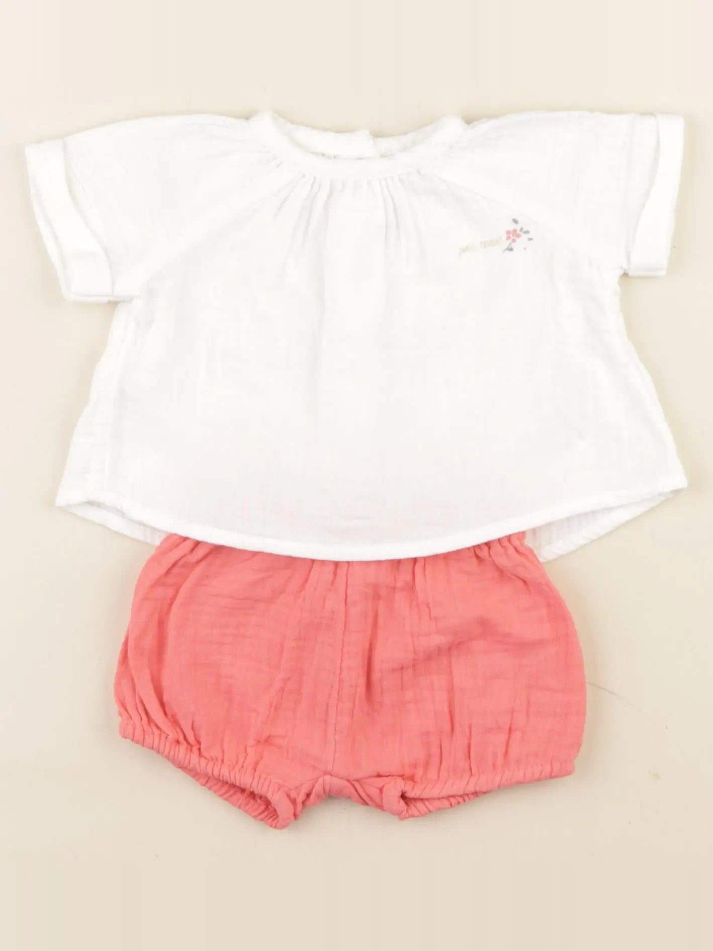 Vertbaudet - ensemble blanc, rose - 1 mois