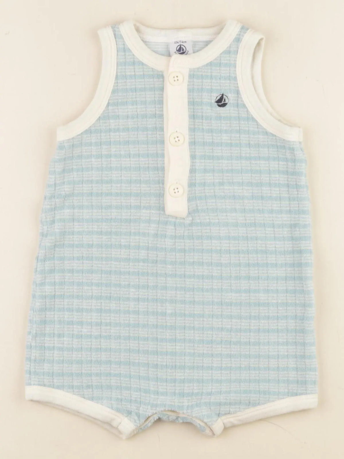 Petit Bateau - combinaison bleu, beige - 12 mois