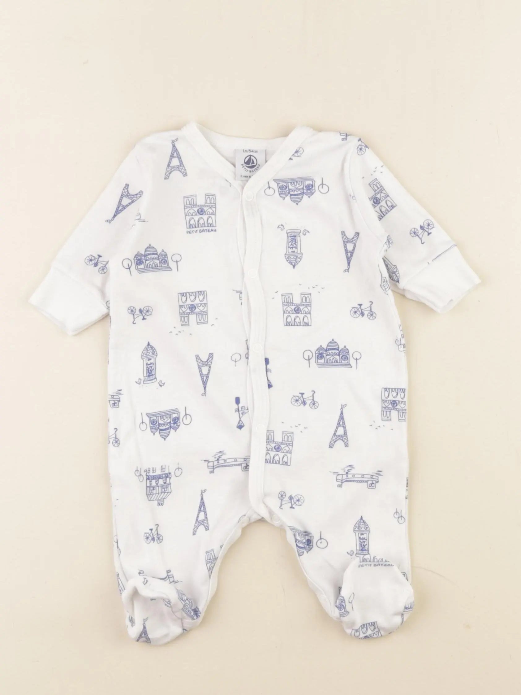 Petit Bateau - pyjama coton bleu, blanc - 1 mois