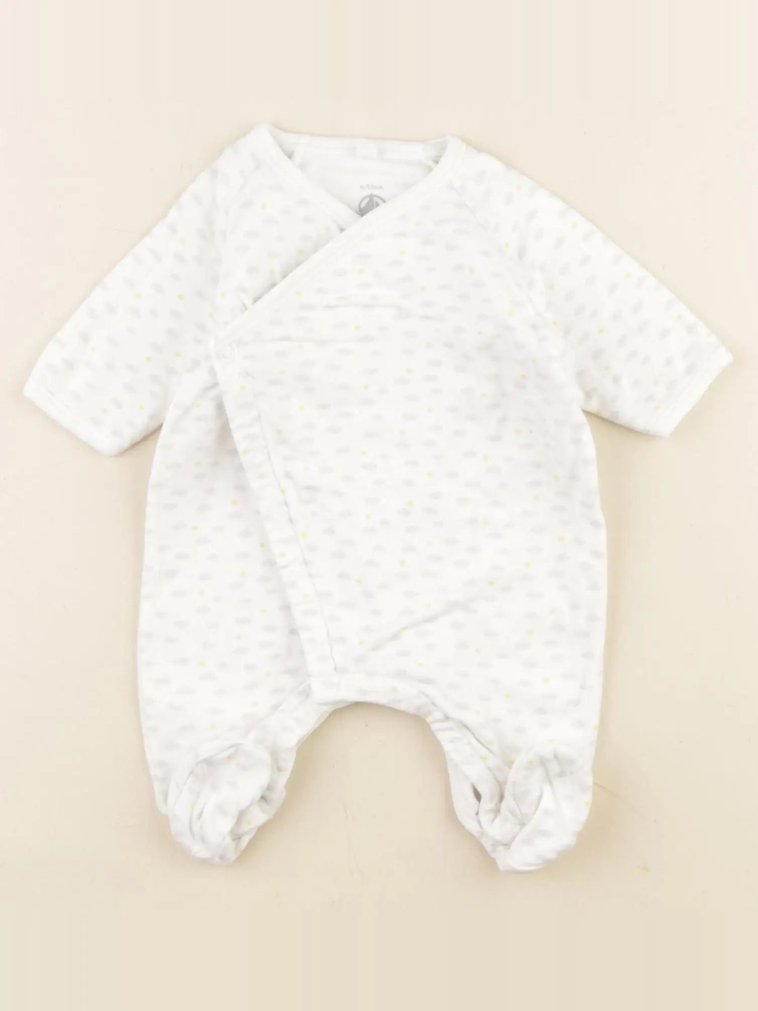 Petit Bateau - pyjama coton blanc, gris - 0 mois