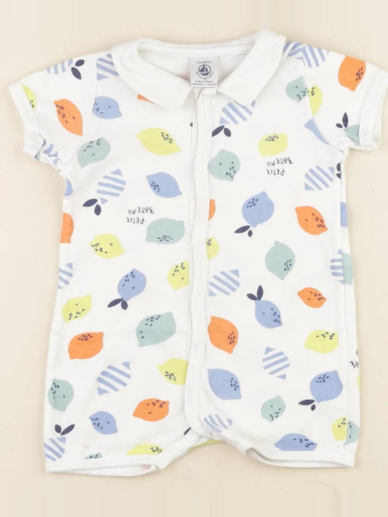Petit Bateau - pyjama coton blanc, multicolore - 3 mois