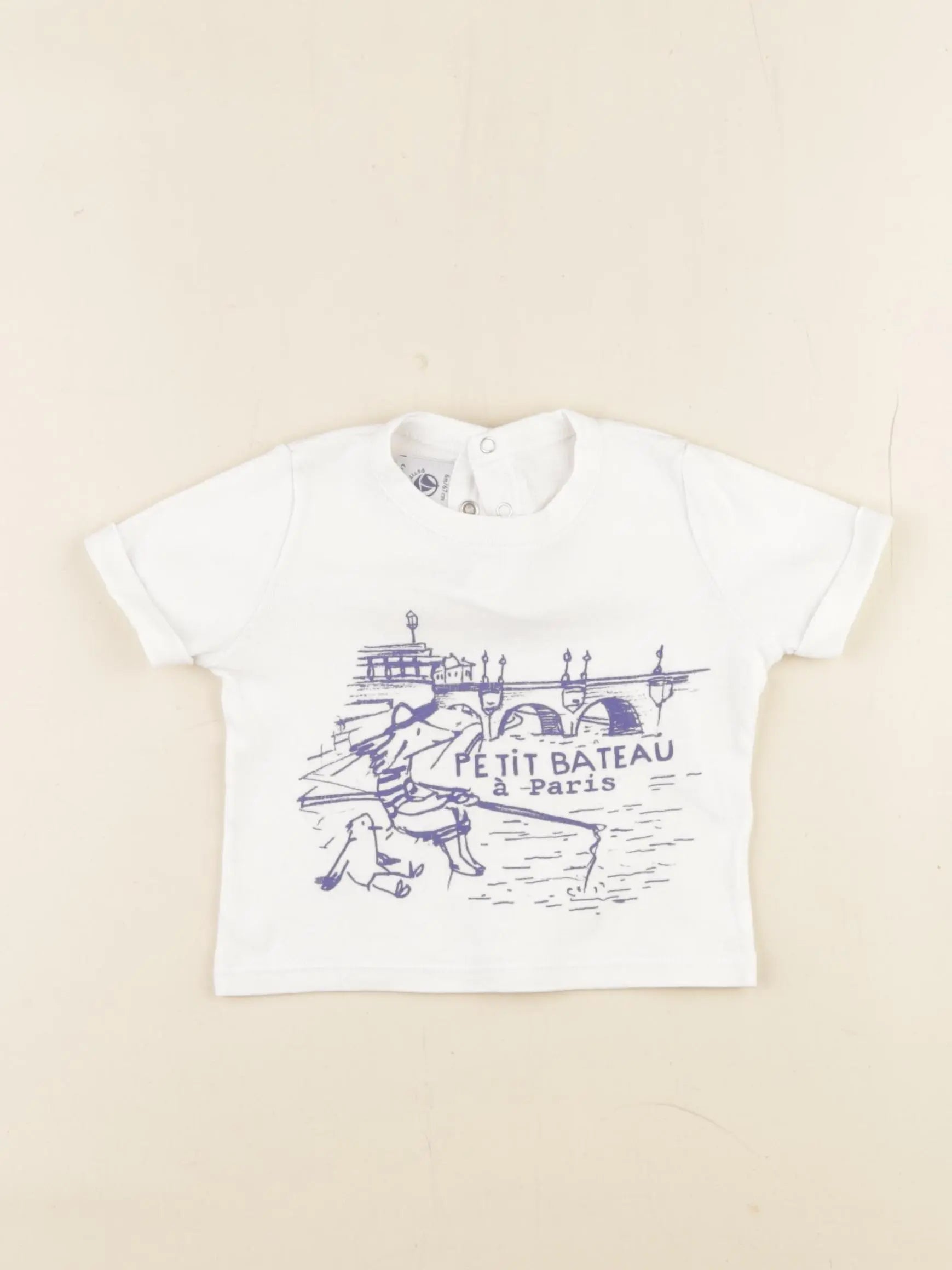 Petit Bateau - tee-shirt blanc, bleu - 6 mois