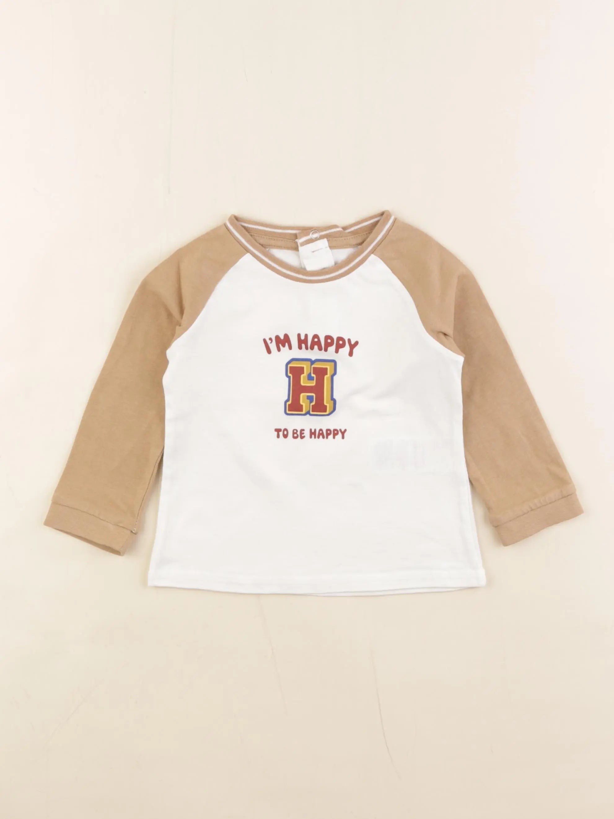 Vertbaudet - tee-shirt blanc, marron - 12 mois