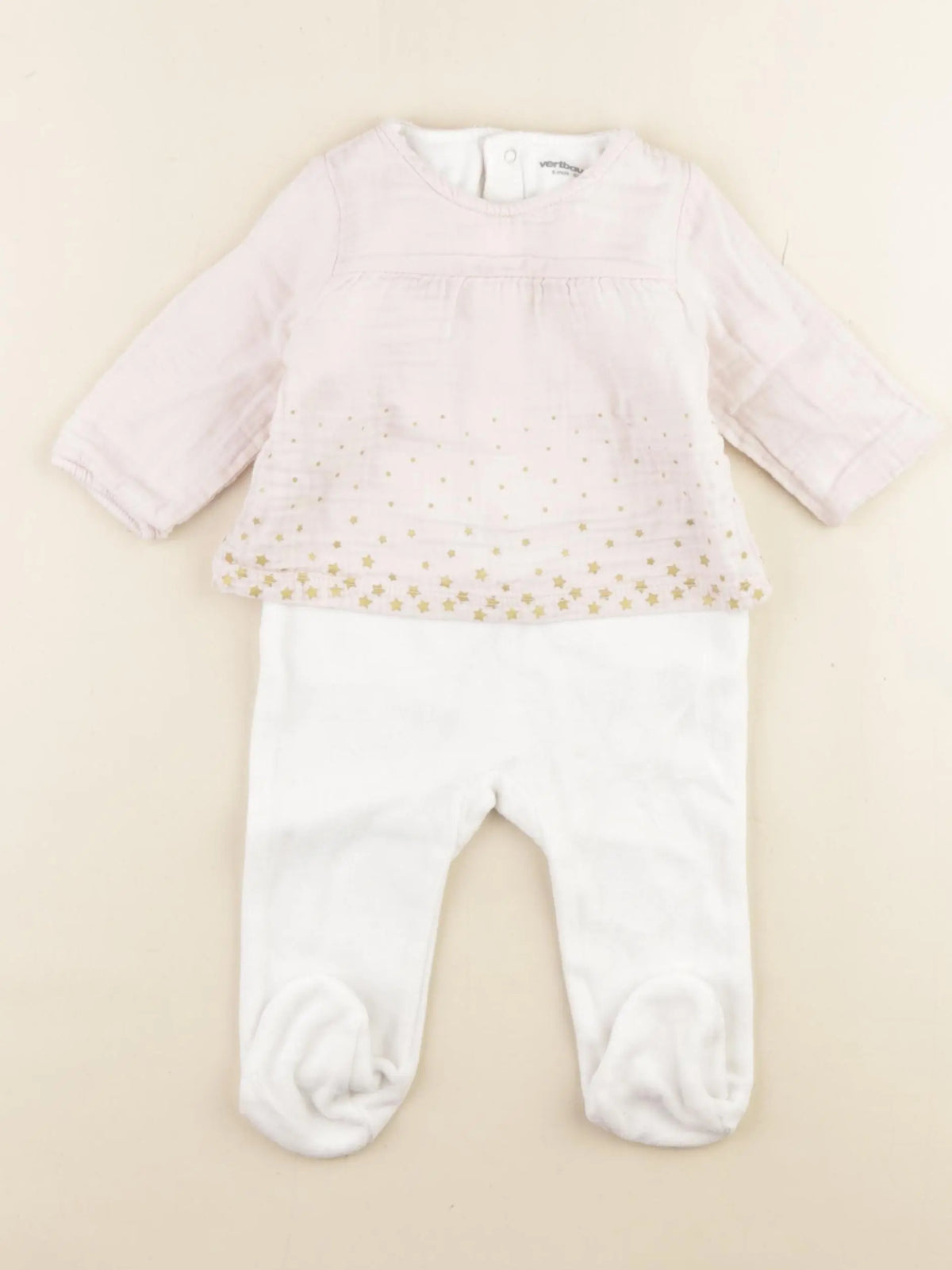 Vertbaudet - pyjama velours blanc, rose - 6 mois