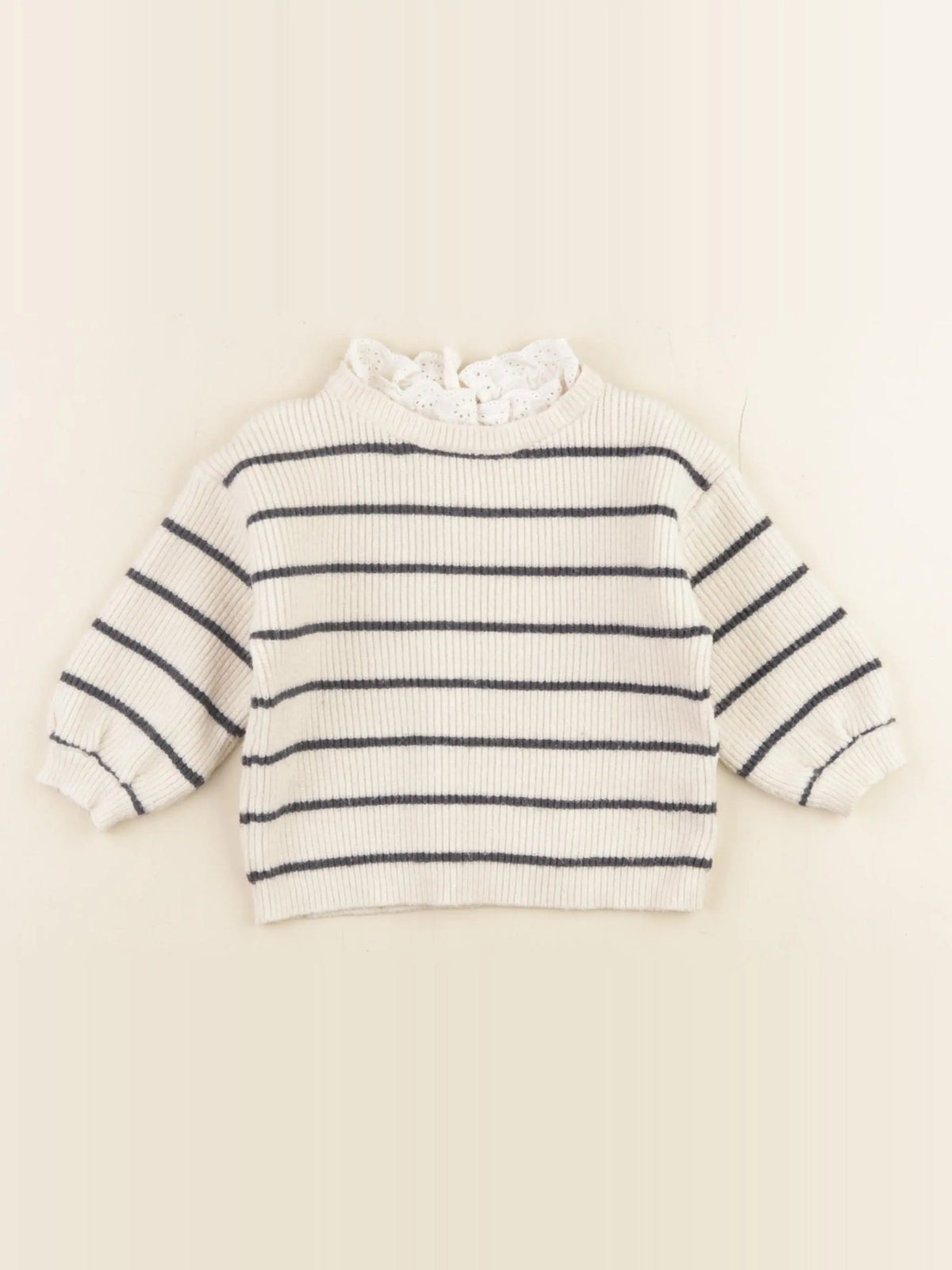 Vertbaudet - pull beige, bleu - 12 mois