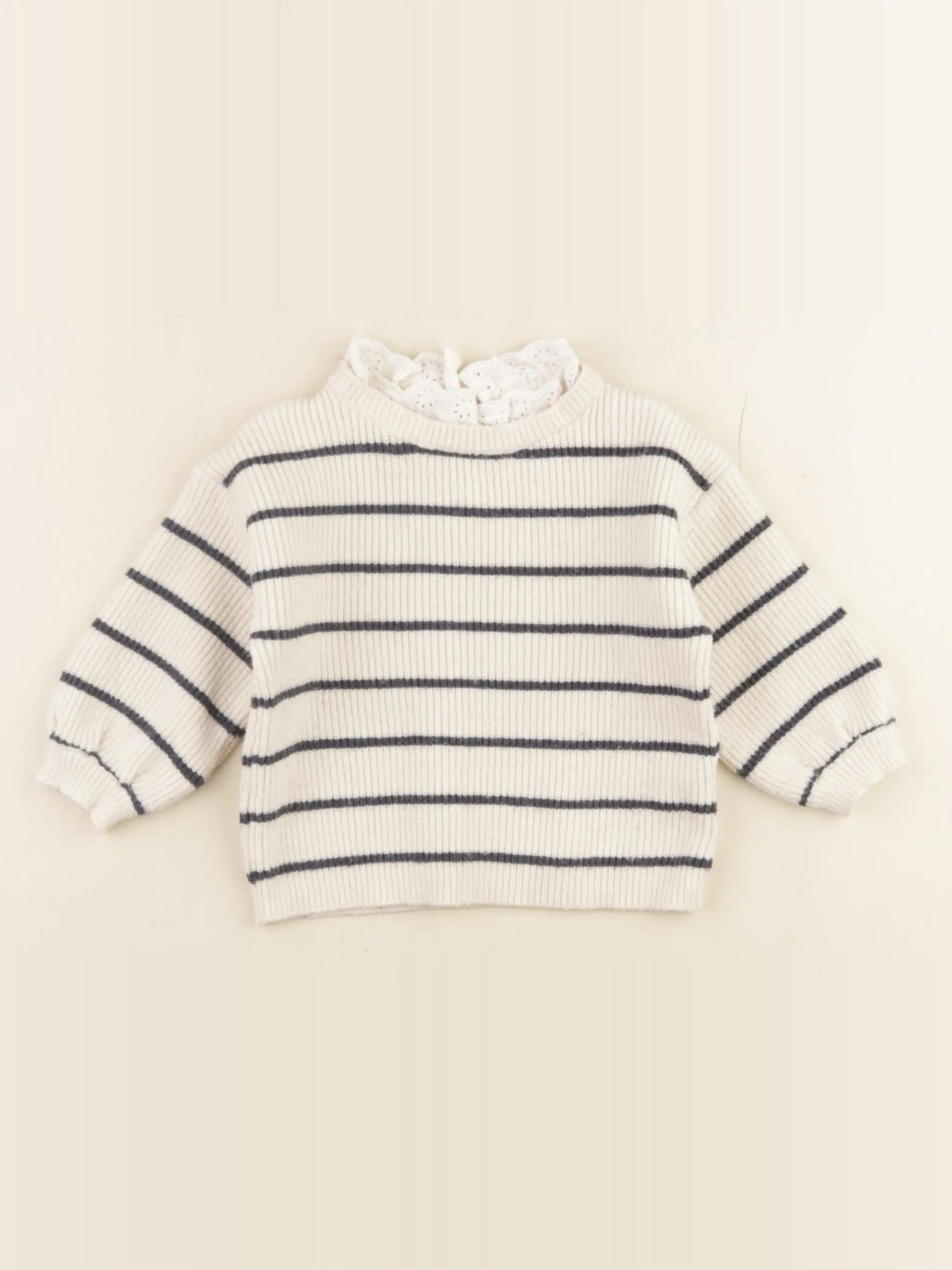 Vertbaudet - pull beige, bleu - 12 mois