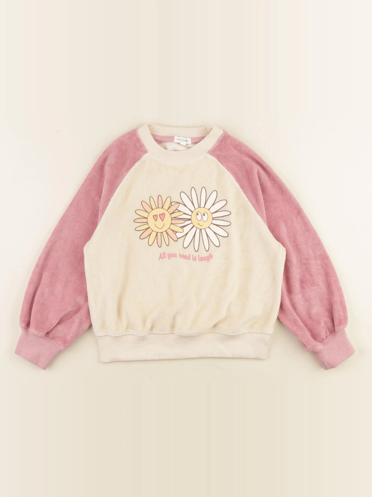 Vertbaudet - sweat rose, blanc - 6 ans