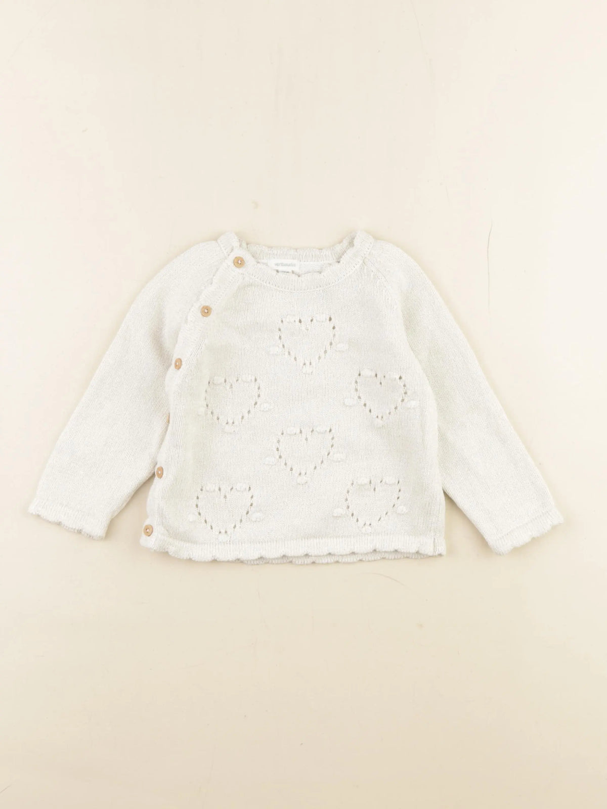 Vertbaudet - pull coton beige, or - 12 mois