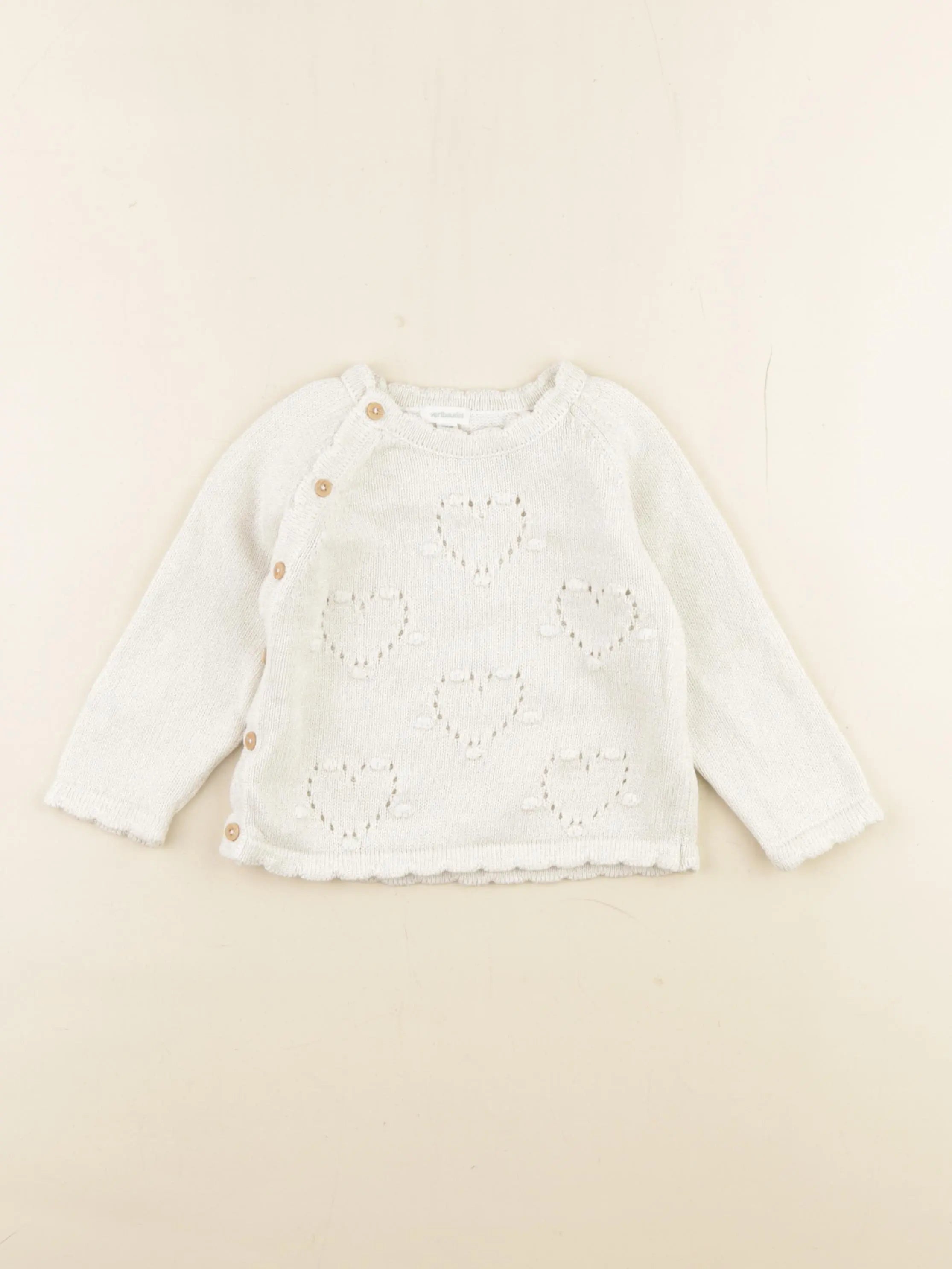 Vertbaudet - pull coton beige, or - 12 mois