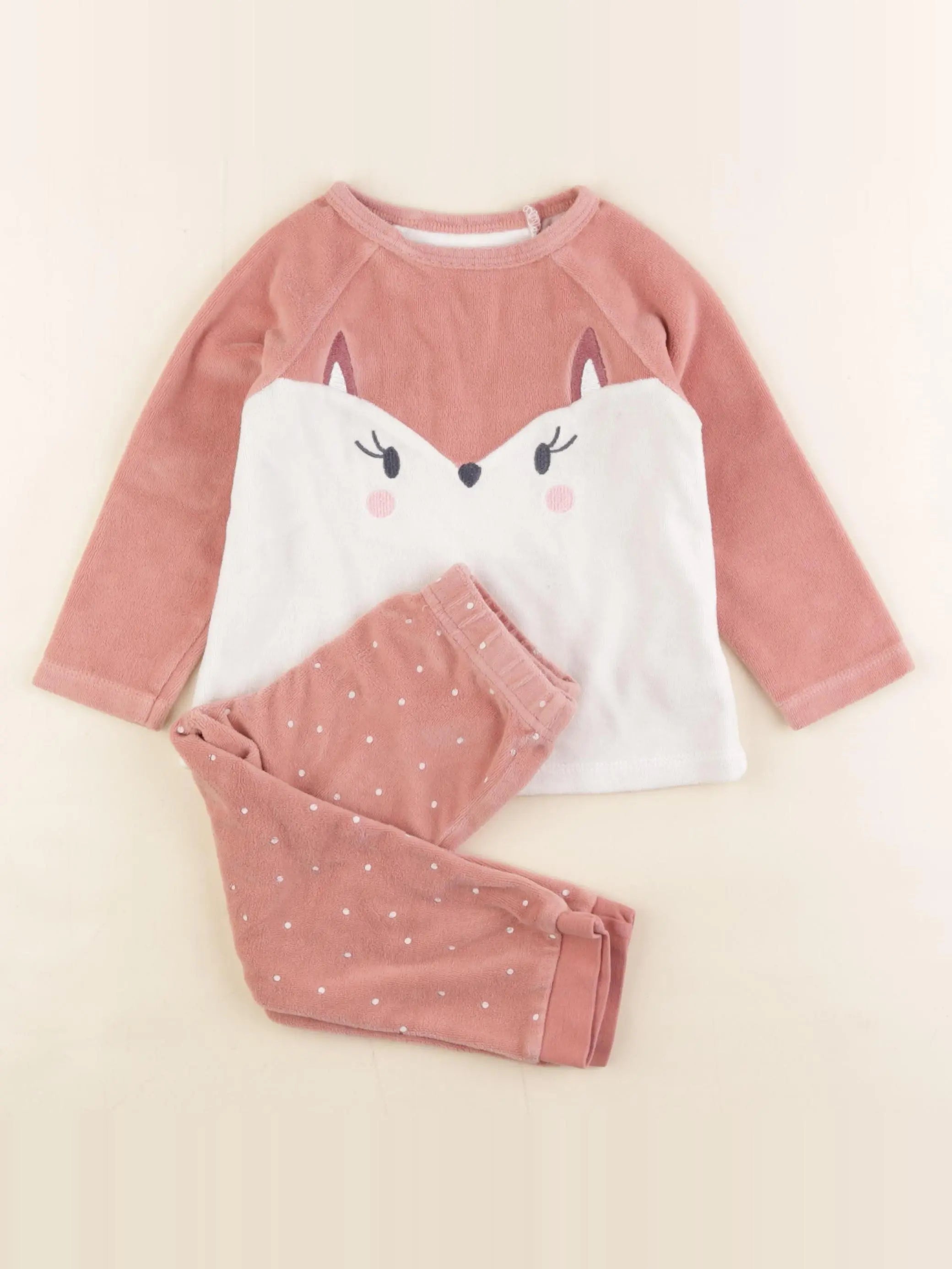 Vertbaudet - pyjama velours blanc, rose - 3 ans