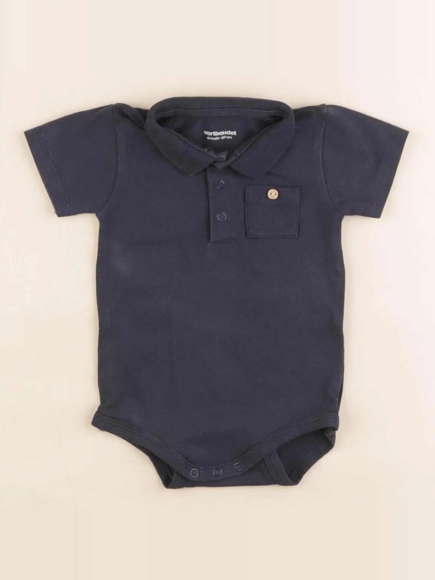 Vertbaudet - body à col bleu - 6 mois