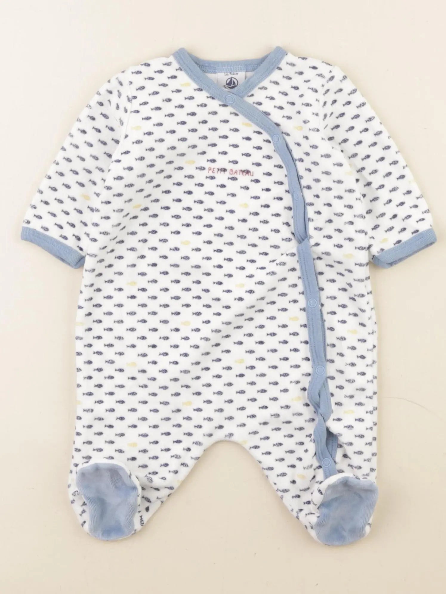 Petit Bateau - pyjama velours bleu, blanc - 1 mois