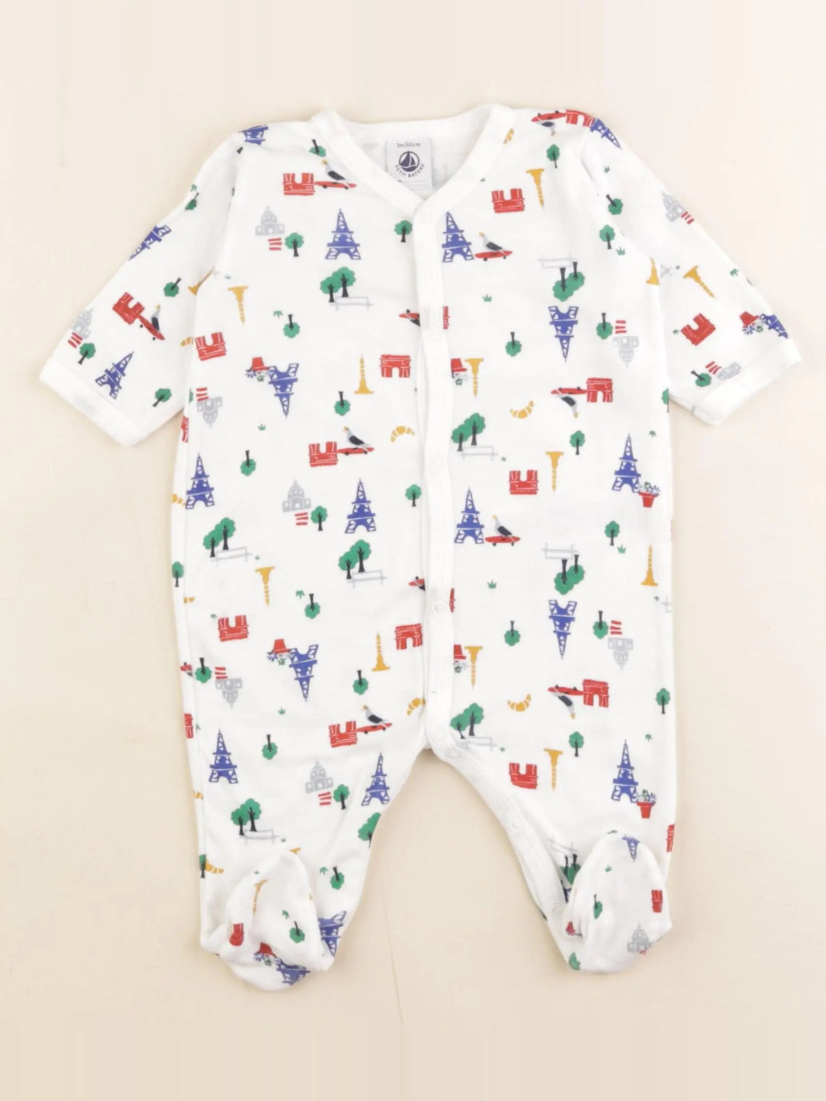 Petit Bateau - pyjama coton blanc, multicolore - 3 mois