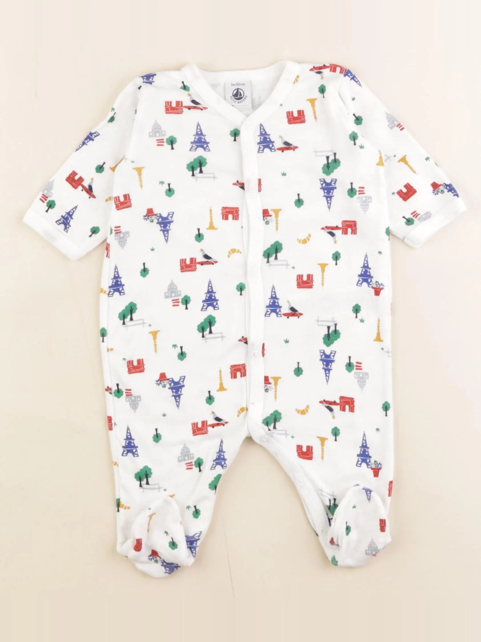 Petit Bateau - pyjama coton blanc, multicolore - 3 mois