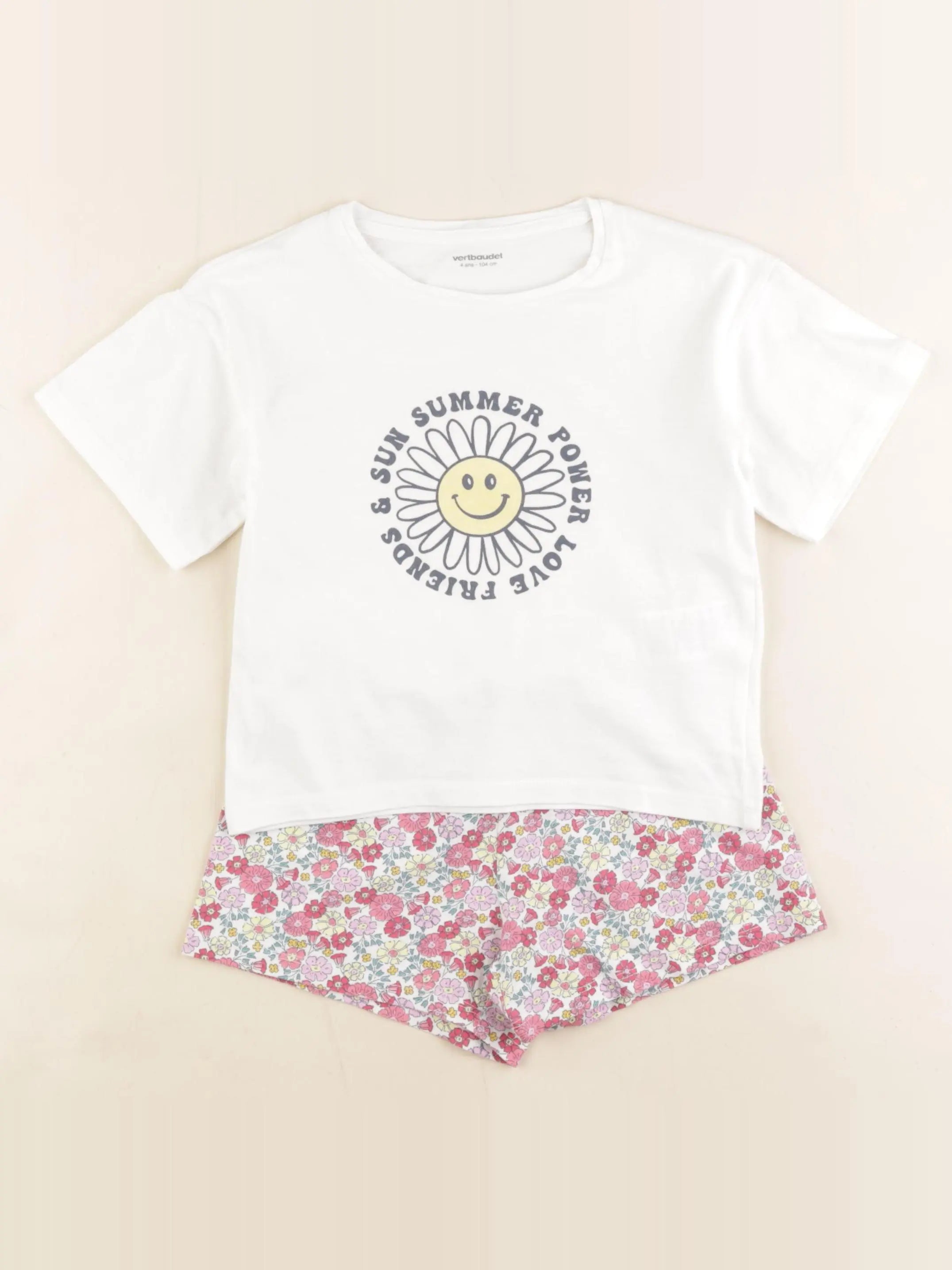 Vertbaudet - pyjama coton rose, blanc - 4 ans