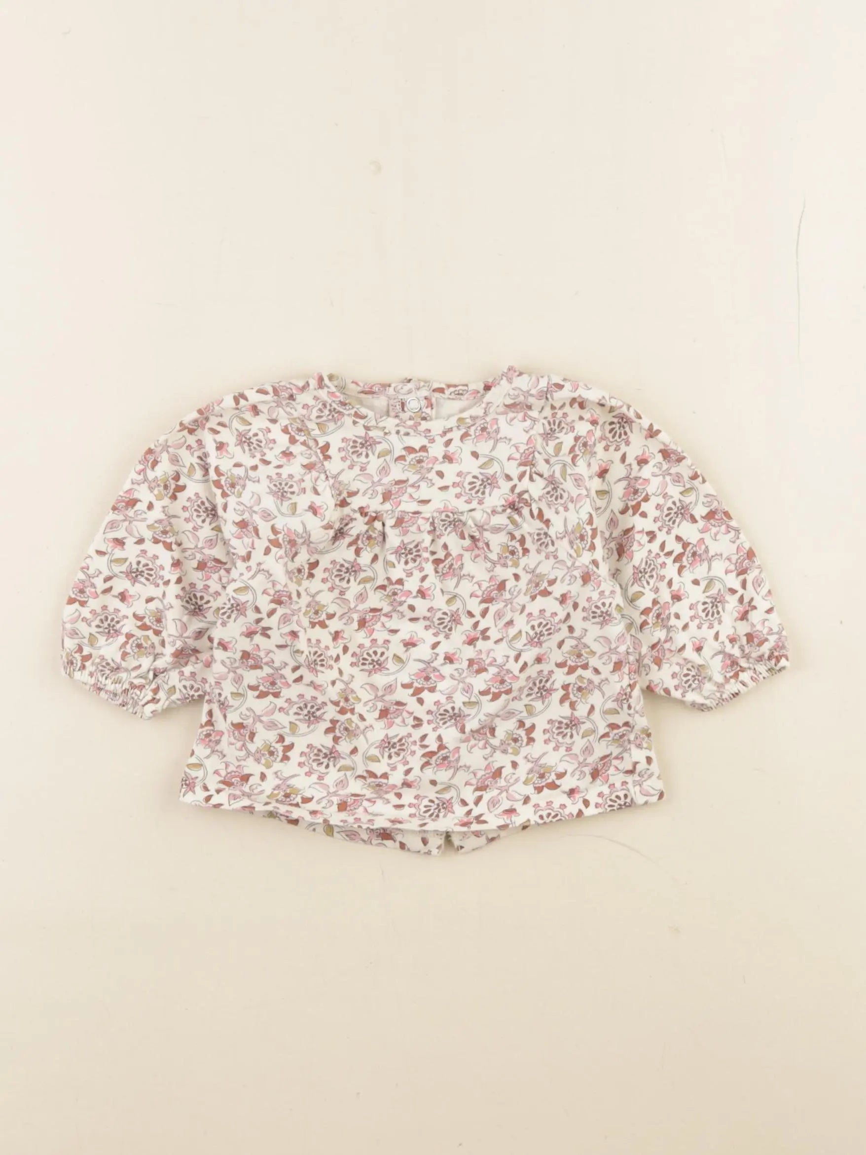 Vertbaudet - tee-shirt beige, rose - 3 mois