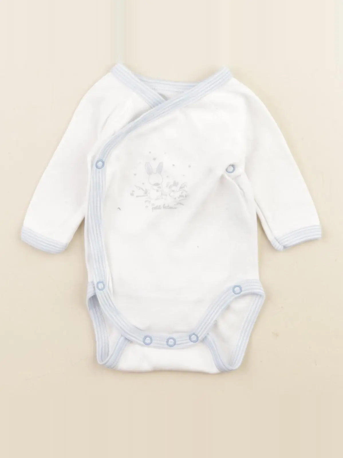 Petit Bateau - body blanc, bleu - 0 mois