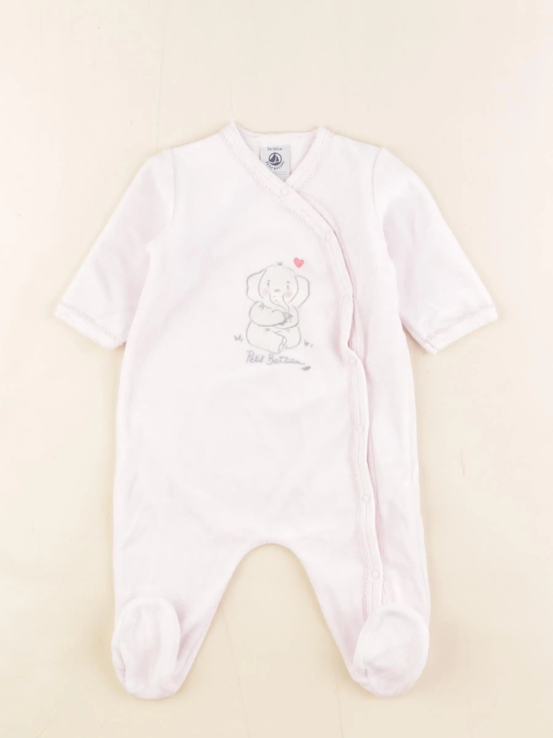 Petit Bateau - pyjama velours rose - 3 mois