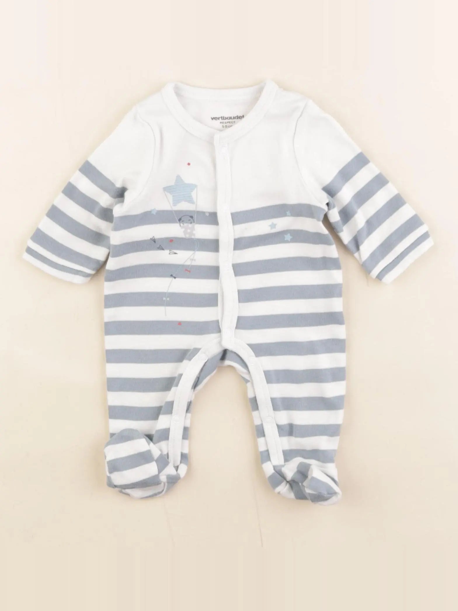 Vertbaudet - pyjama coton blanc, bleu - 0 mois